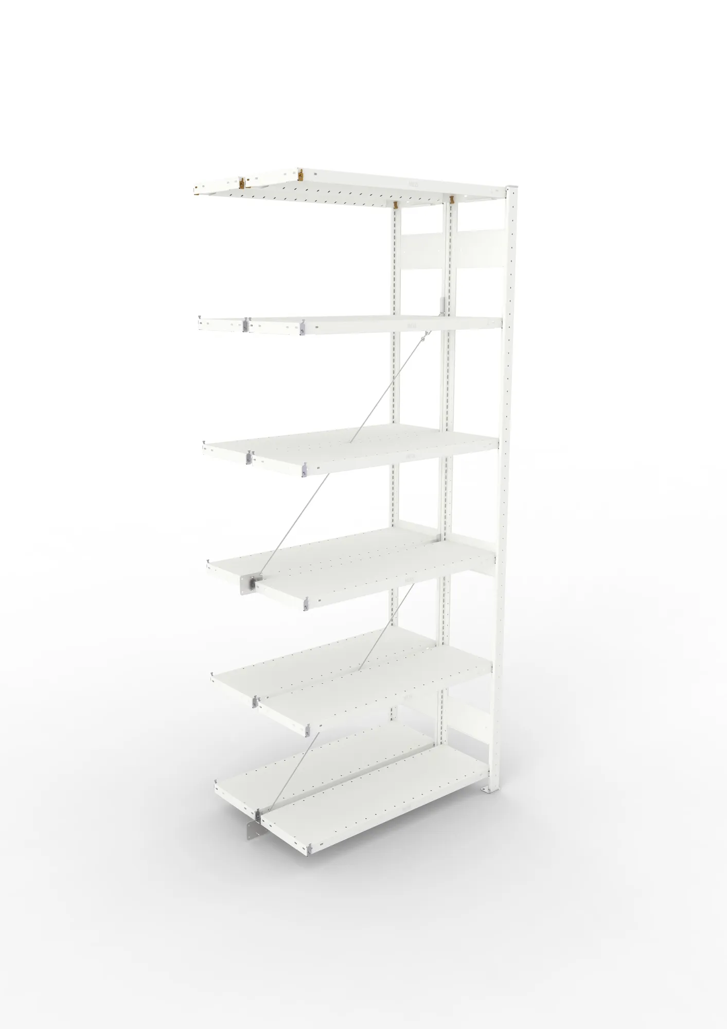 META CLIP, Fachbodenregal, Doppel-Anbauregal, 2500 x 1000 x 300 mm, Fachlast 230 kg, 6 Ebenen, RAL 7035 – Ansicht von oben