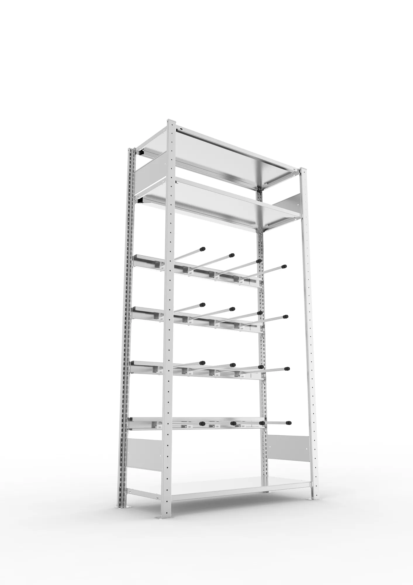 META CLIP, Keilriemenregal, Grundregal, 2000 x 1000 x 400 mm, 4 Ebenen, verzinkt – Ansicht von unten