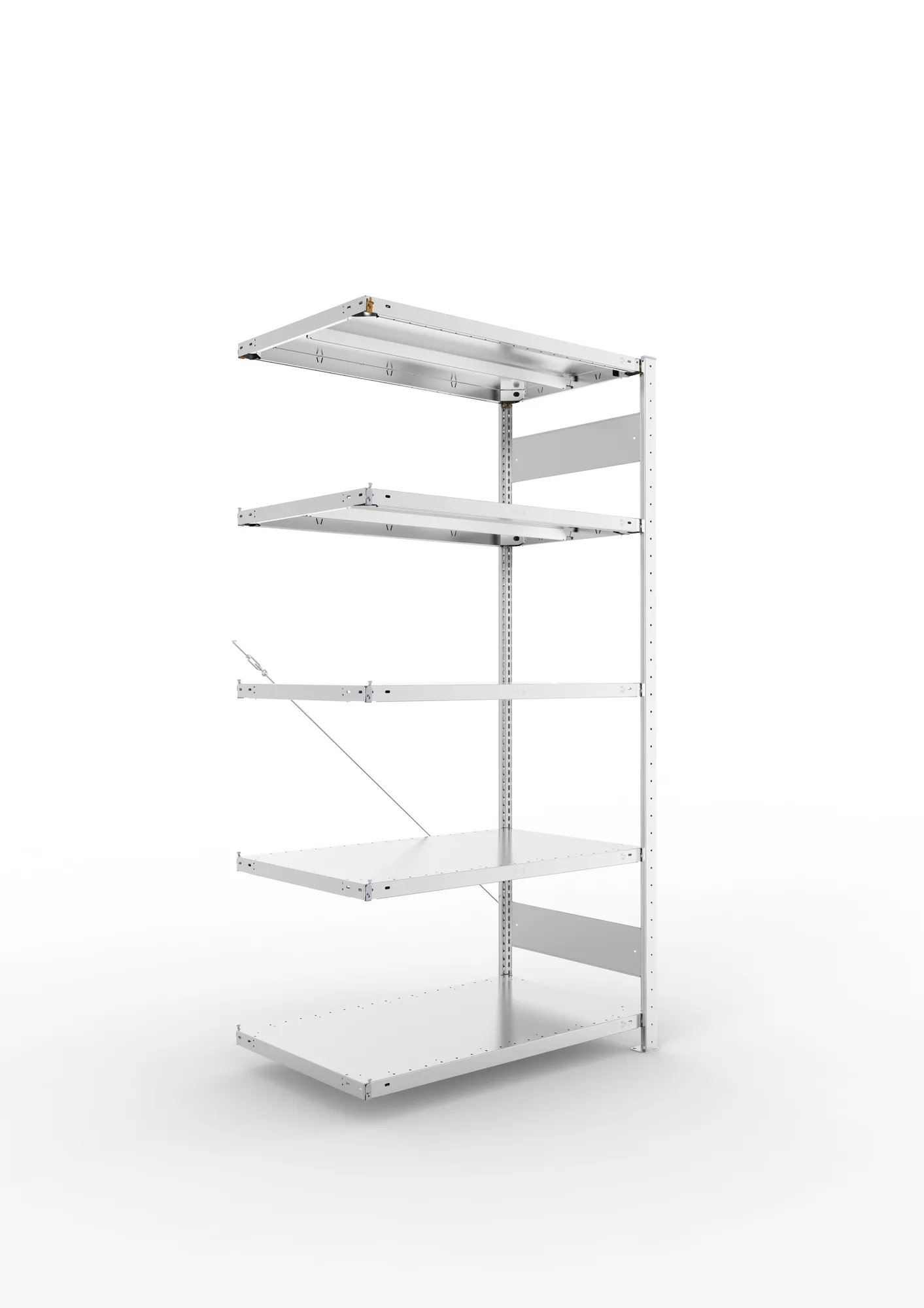 META CLIP, Fachbodenregal, Anbauregal, 2000 x 1000 x 600 mm, Fachlast 330 kg, 5 Ebenen, verzinkt – Ansicht in Blickhöhe