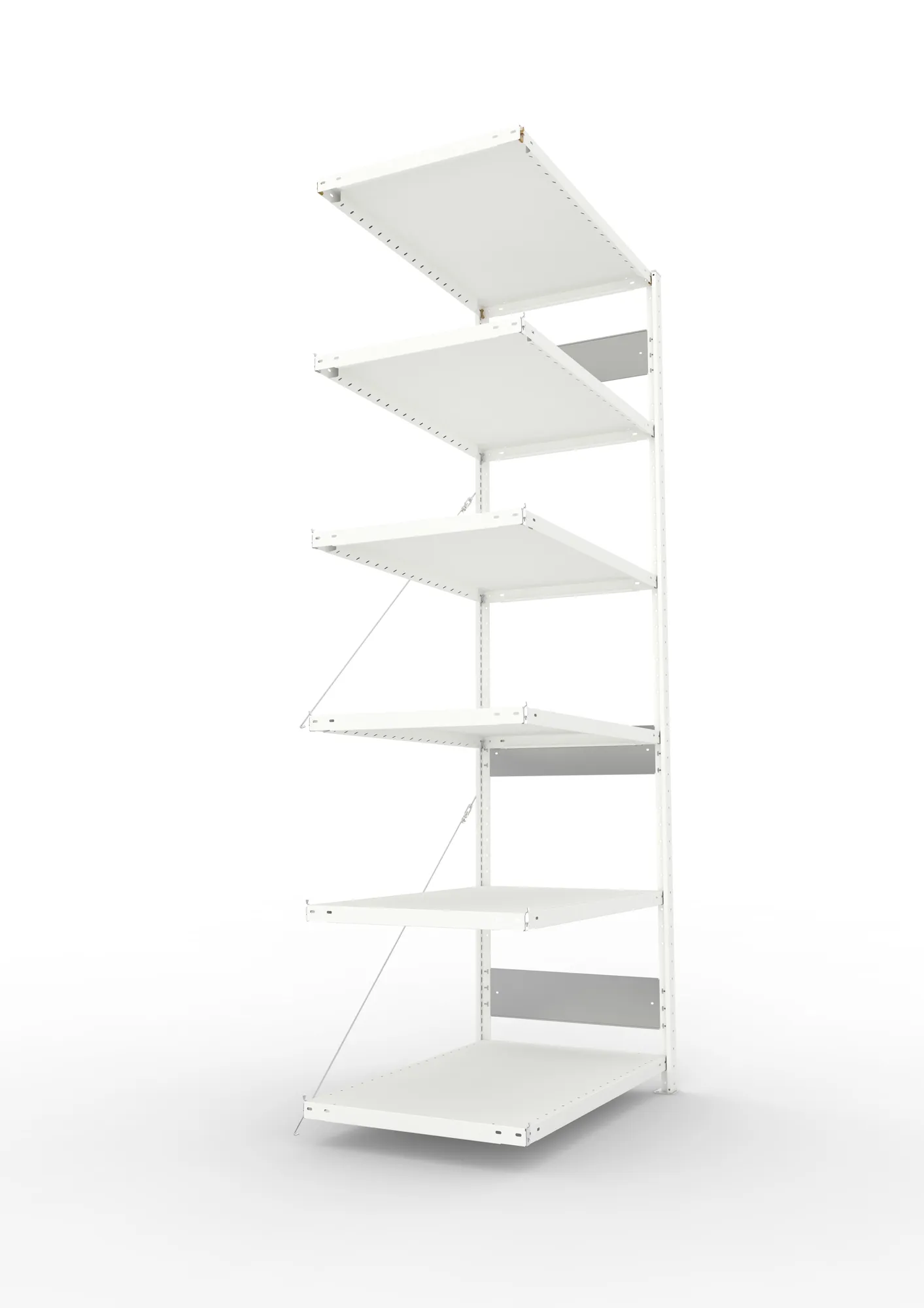 META CLIP S3, Fachbodenregal, Anbauregal, 2500 x 1000 x 600 mm, Fachlast 230 kg, 6 Ebenen, RAL 7035 – Seitenansicht