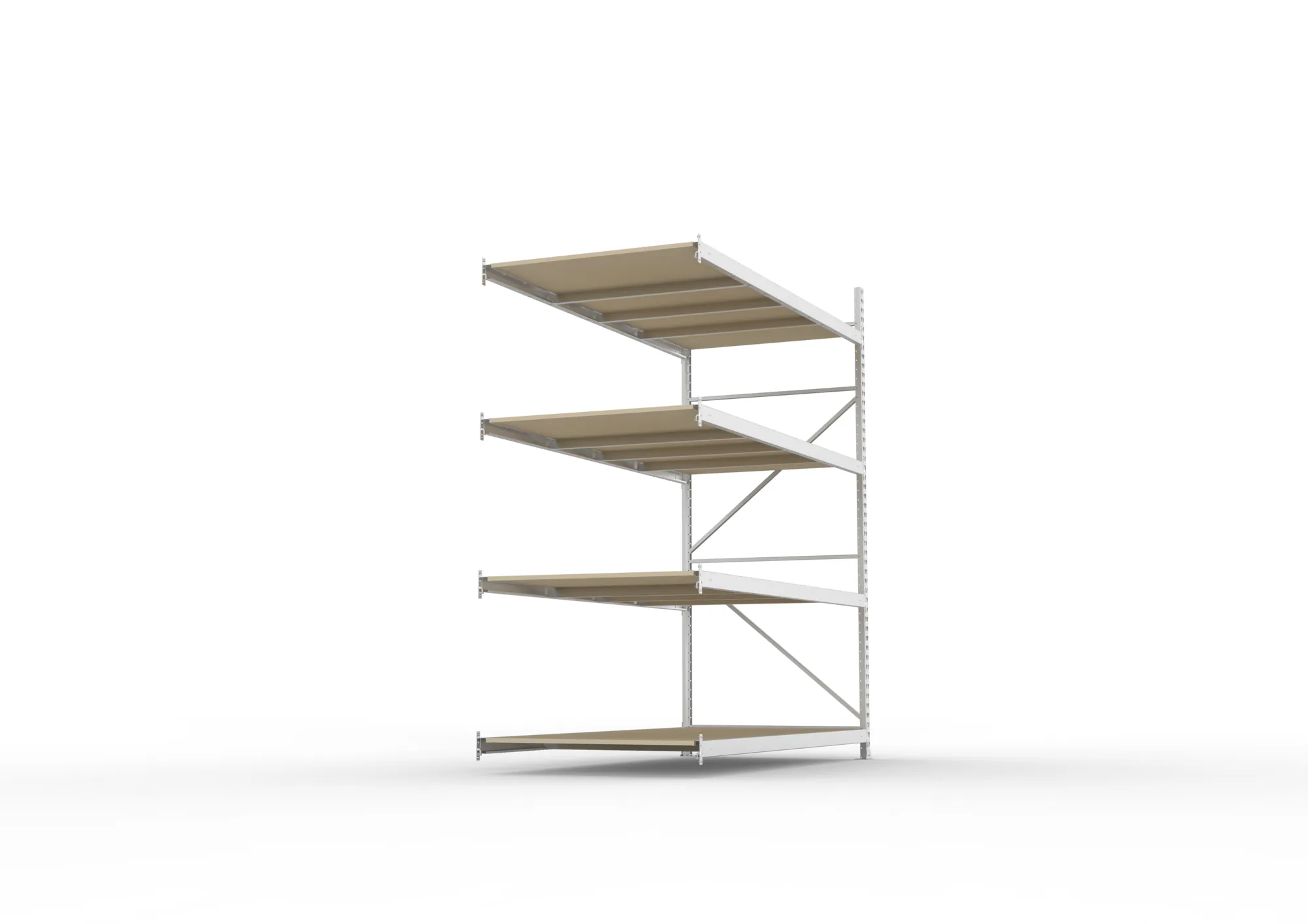 META MINI-RACK, Weitspannregal, Anbauregal, 2500 x 2200 x 1050 mm, Fachlast 600 kg, Spanplattenböden, 4 Ebenen – Seitenansicht