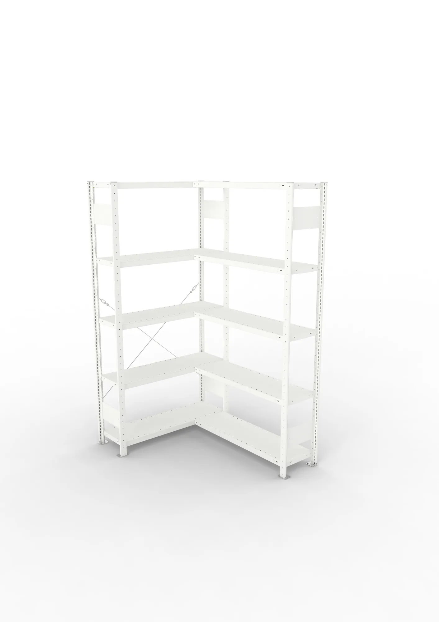 META CLIP, Eckregal, 2000 x 1000 x 300 mm, Fachlast 100 kg, 5 Ebenen, RAL 7035 – Ansicht von oben