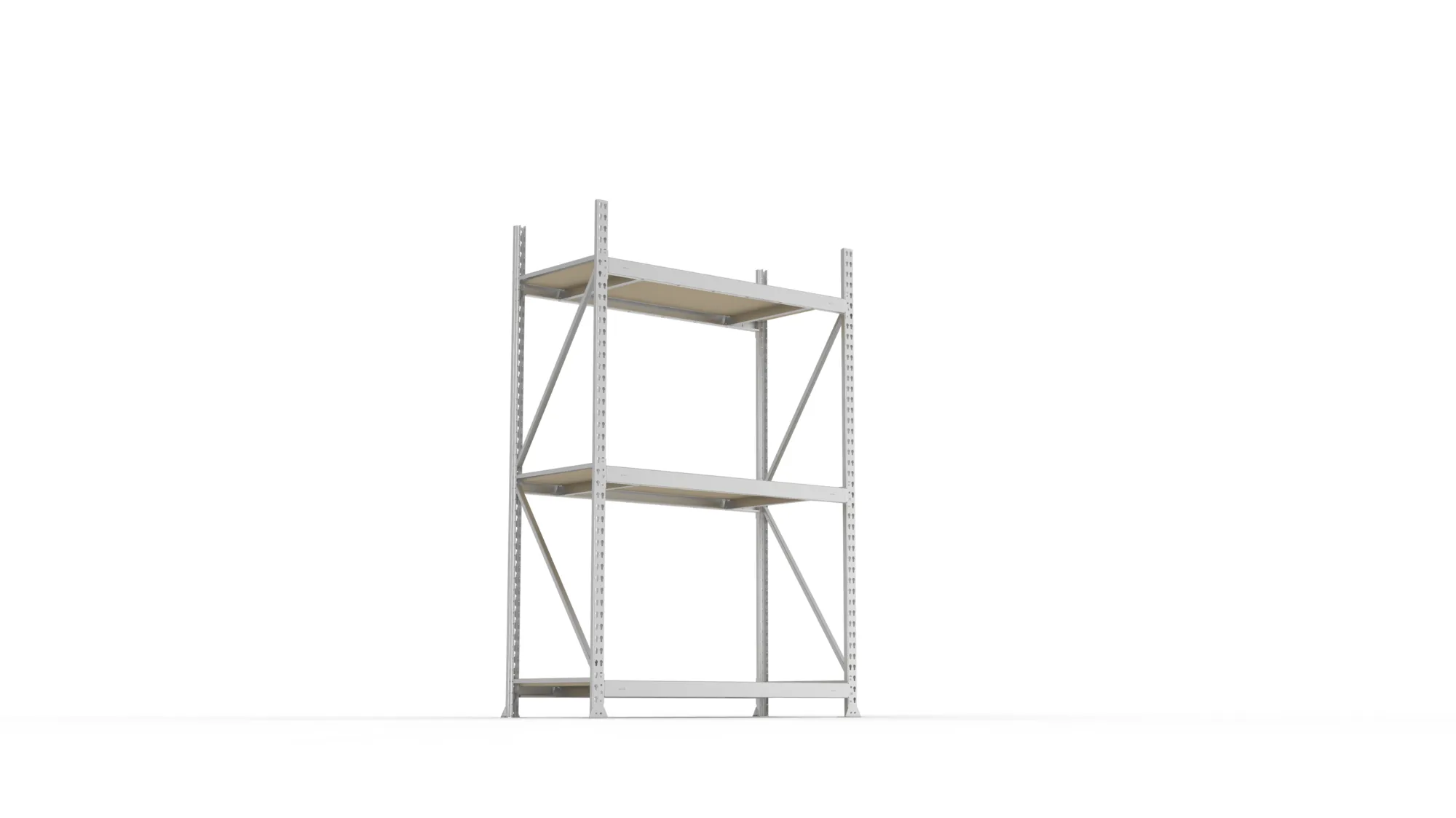 META MINI-RACK, Weitspannregal, Grundregal, 2200 x 1400 x 650 mm, Fachlast 600 kg, Spanplattenböden, 3 Ebenen – Ansicht von unten