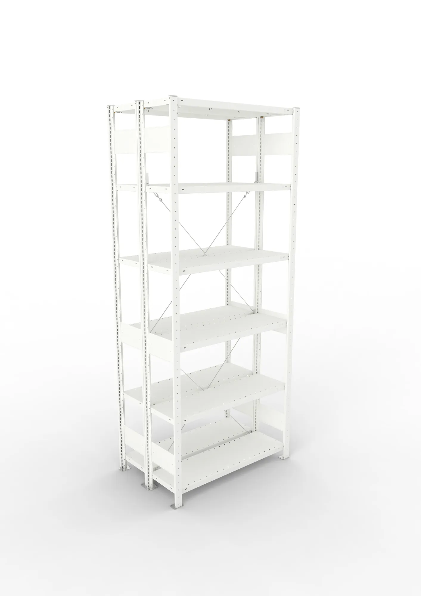 META CLIP, Fachbodenregal, Doppel-Grundregal, 2500 x 1000 x 300 mm, Fachlast 150 kg, 6 Ebenen, RAL 7035 – Ansicht von oben