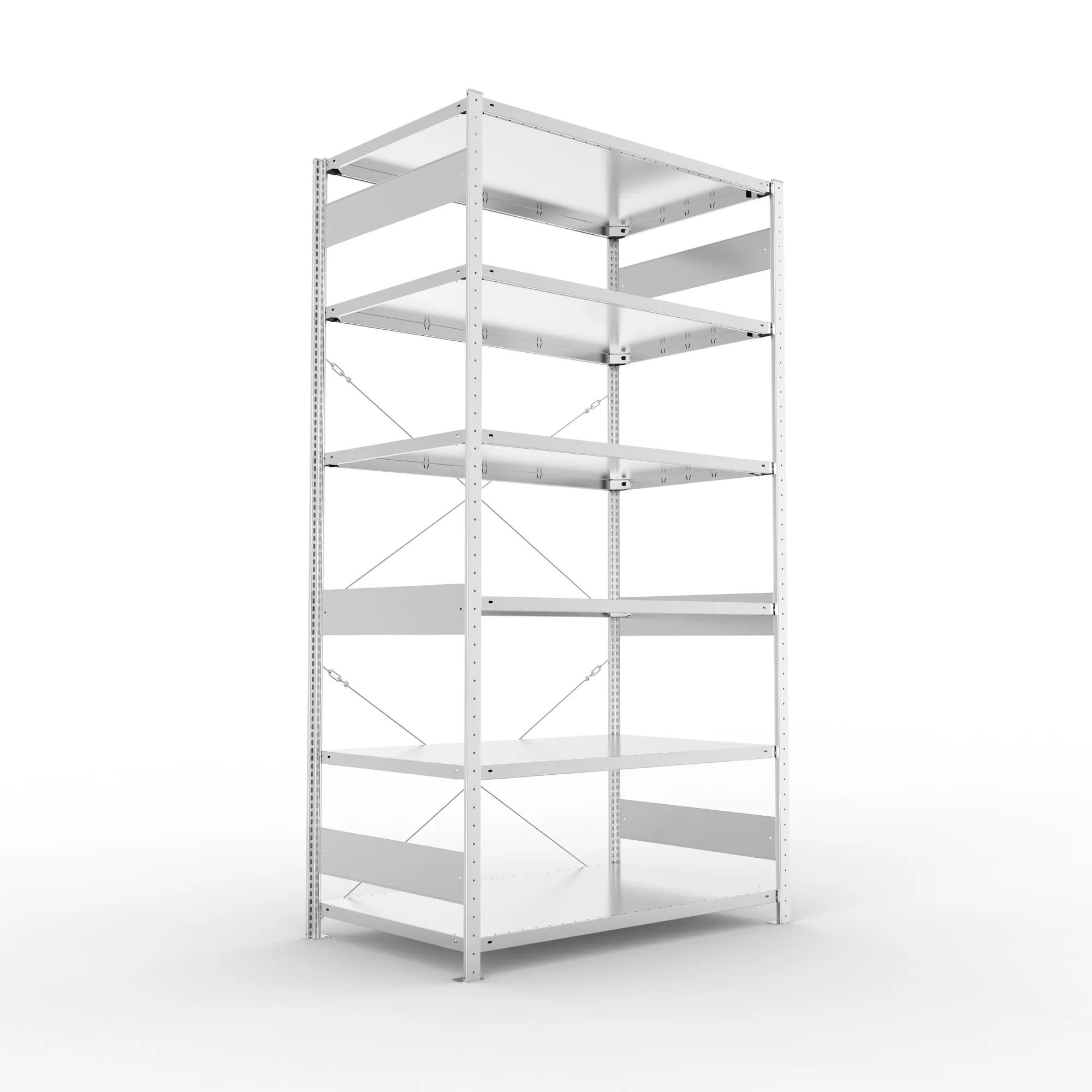 META CLIP, Fachbodenregal, Grundregal, 2500 x 1300 x 800 mm, Fachlast 230 kg, 6 Ebenen, verzinkt – Ansicht in Blickhöhe