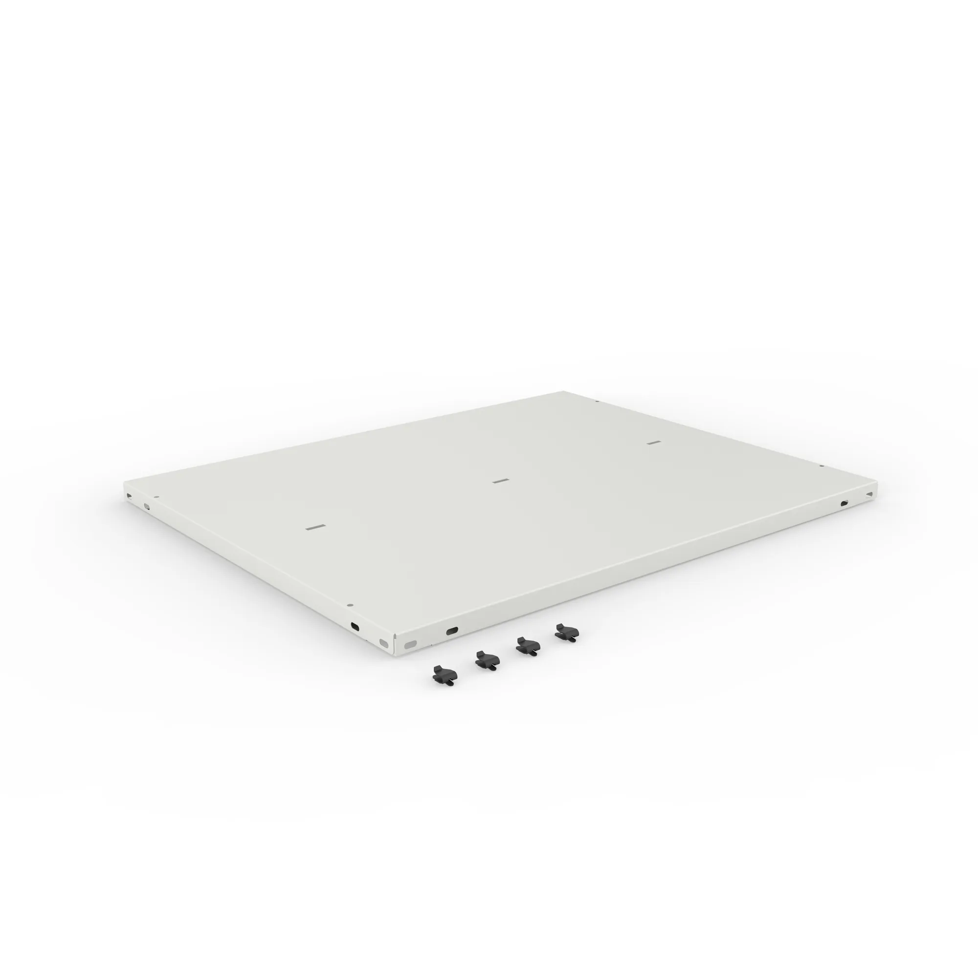 META CLIP COMPACT, Abdeckboden, 750 x 600 mm, RAL 7035, mit Fachbodenträgern – Ansicht in Blickhöhe