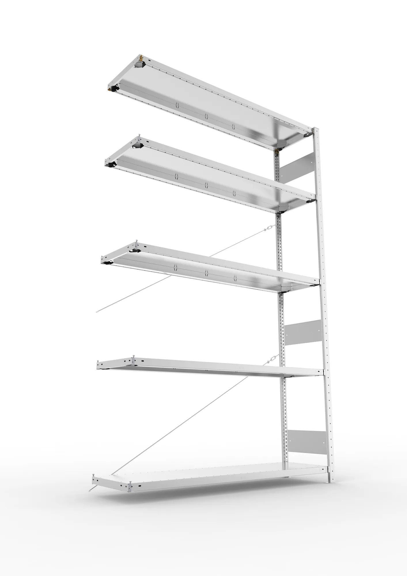 META CLIP S3, Fachbodenregal, Anbauregal, 2500 x 1500 x 400 mm, Fachlast 200 kg, 5 Ebenen, verzinkt – Ansicht von unten