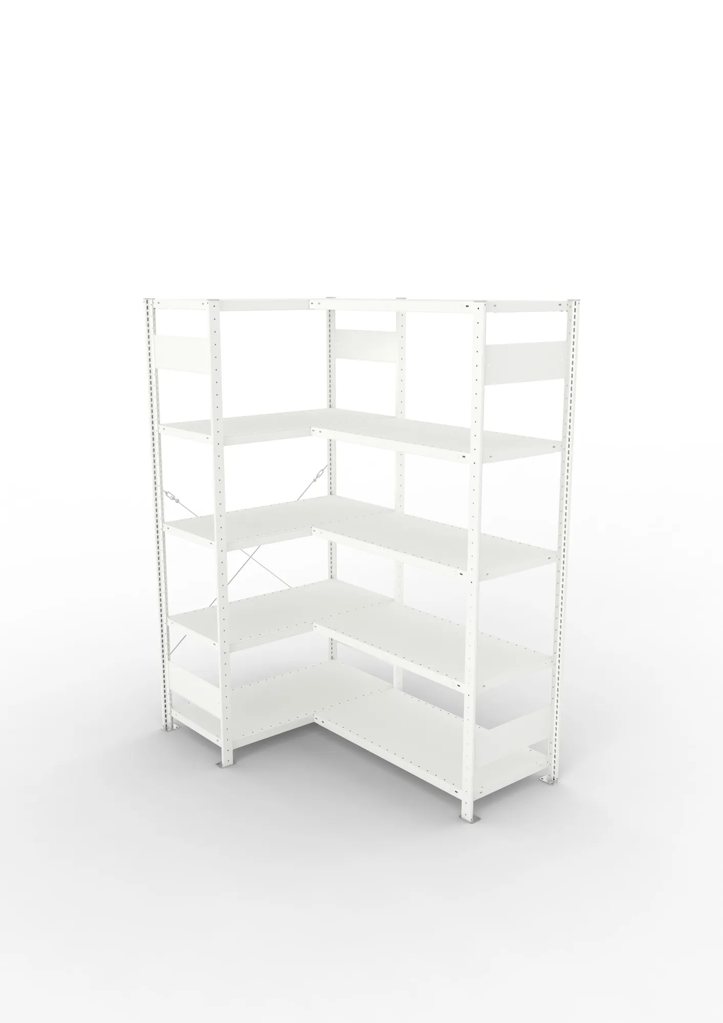META CLIP, Eckregal, 2000 x 1000 x 500 mm, Fachlast 100 kg, 5 Ebenen, RAL 7035 – Ansicht von oben