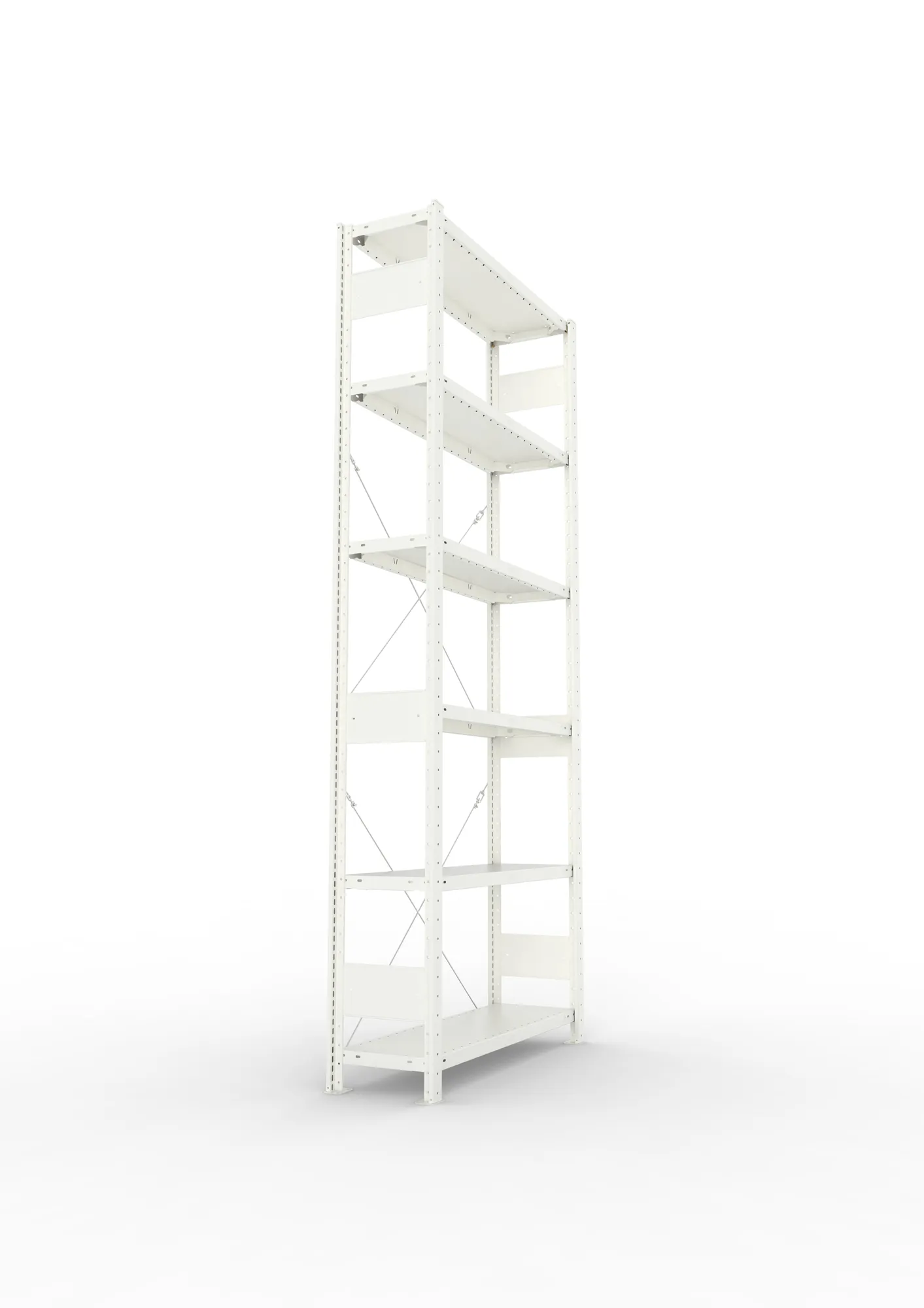 META CLIP, Fachbodenregal, Grundregal, 2500 x 1000 x 300 mm, Fachlast 150 kg, 6 Ebenen, RAL 7035 – Seitenansicht