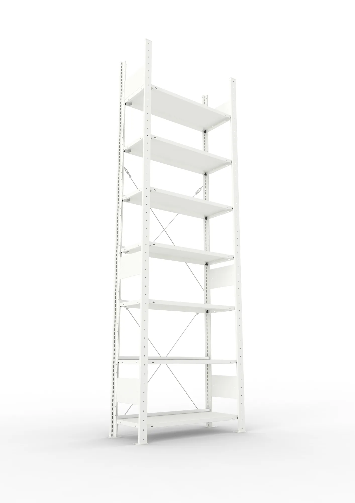 META CLIP COMPACT, Büro-Steckregal, Grundregal, 2500 x 750 x 300 mm, Fachlast 80 kg, 7+0 Ebenen, RAL 7035 – Ansicht von unten