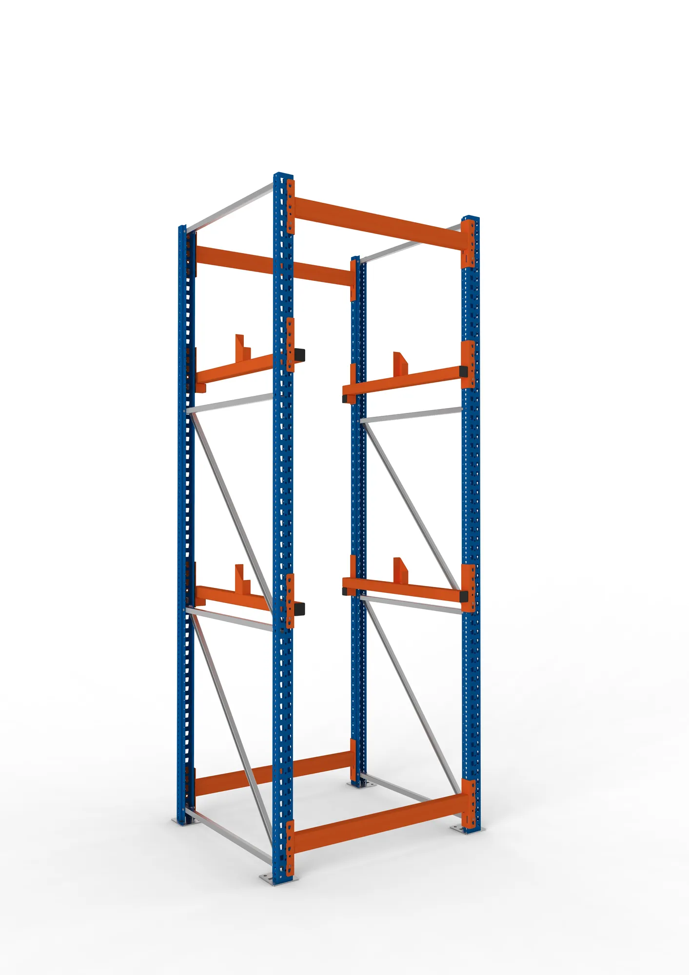 META MULTIPAL, Kabeltrommelregal, Grundregal, 3300 x 1100 x 1100 mm, Feldlast 4000 kg, 2 Ebenen, Typ 1, RAL 5010 – Ansicht in Blickhöhe