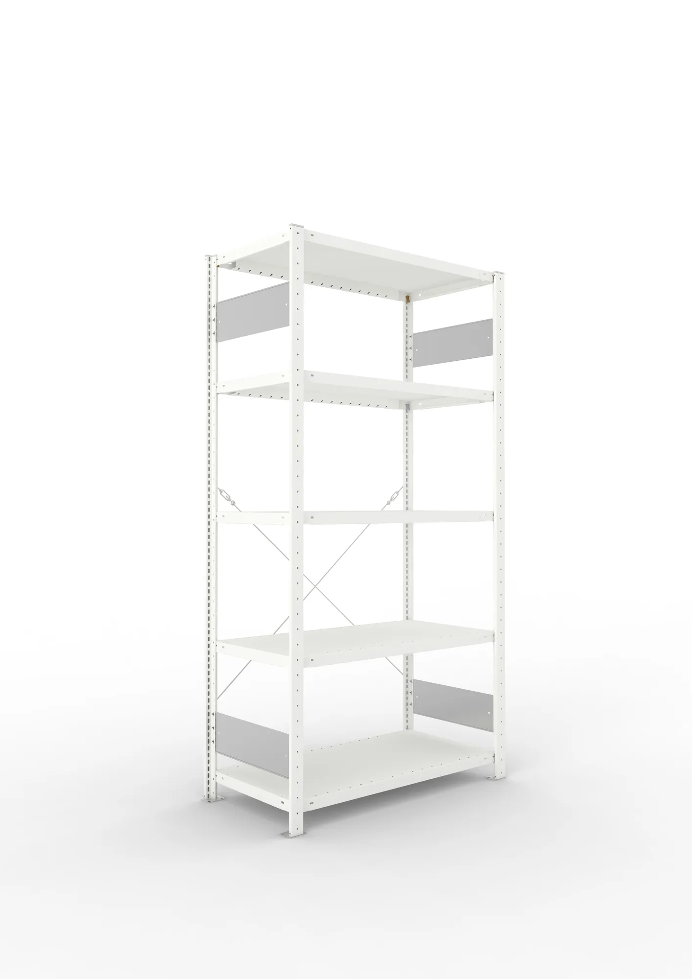 META CLIP S3, Fachbodenregal, Grundregal, 2000 x 1000 x 500 mm, Fachlast 230 kg, 5 Ebenen, RAL 7035 – Ansicht in Blickhöhe