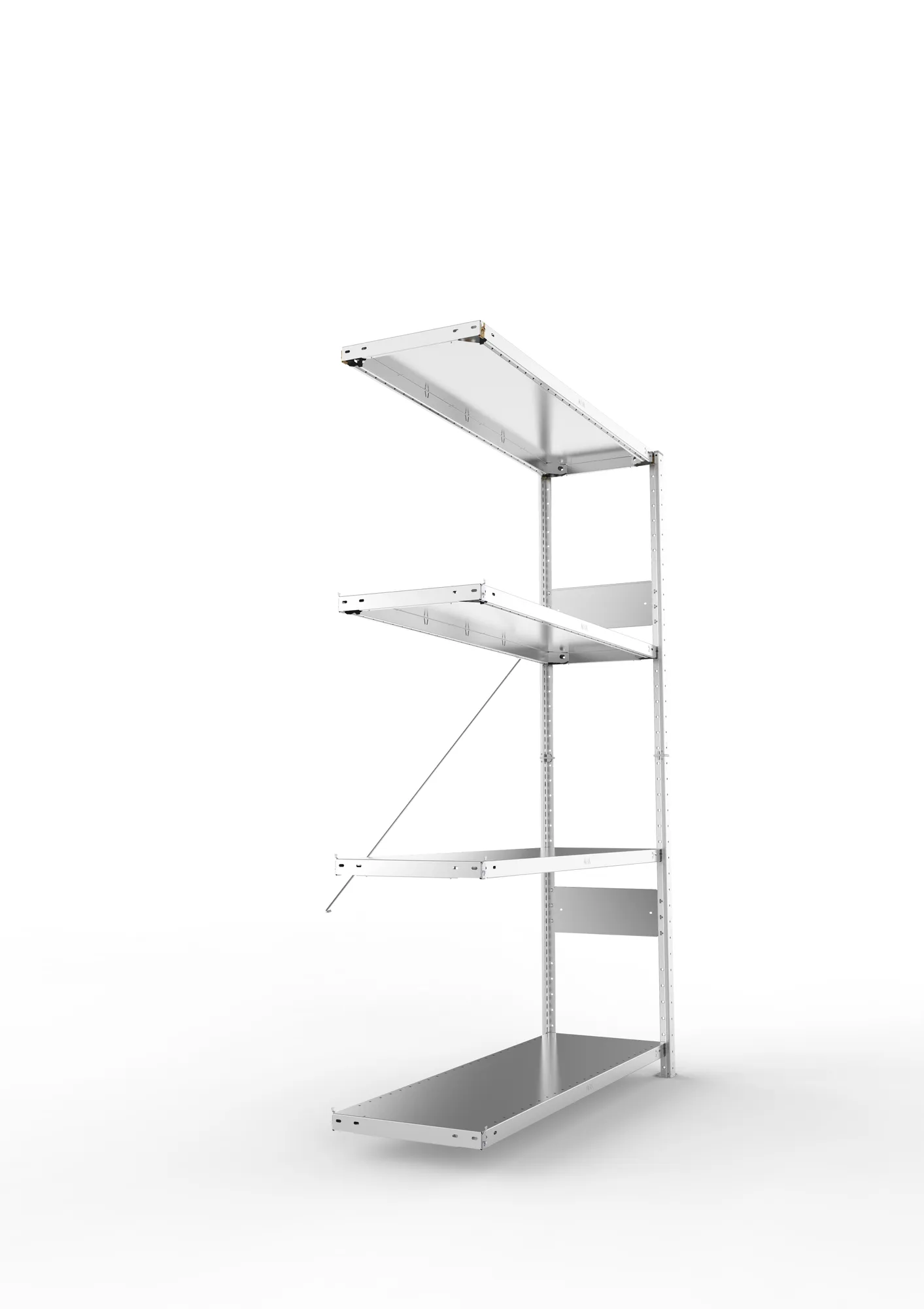 META CLIP SPLIT, Fachbodenregal, Anbauregal, 2000 x 1300 x 400 mm, Fachlast 230 kg, 4 Ebenen, verzinkt – Seitenansicht