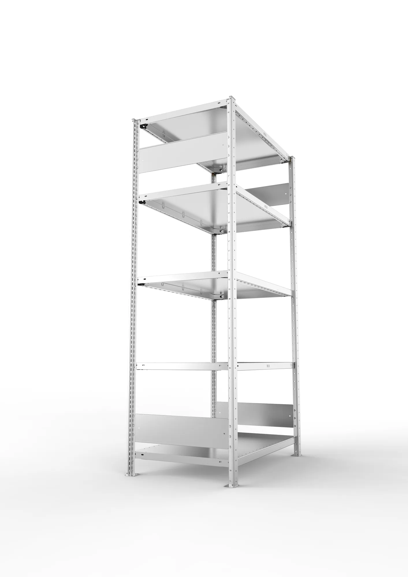 META CLIP S3, Fachbodenregal, Grundregal, 2000 x 1000 x 600 mm, Fachlast 150 kg, 5 Ebenen, Längsriegel, verzinkt – Seitenansicht