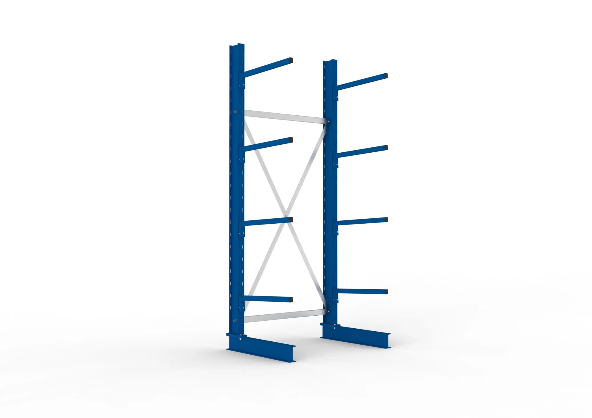 META MULTISTRONG L, Kragarmregal, Grundregal, 2500 x 1000 x 600 mm, Armlast 140 kg, einseitig, 4+1 Ebenen – Ansicht in Blickhöhe