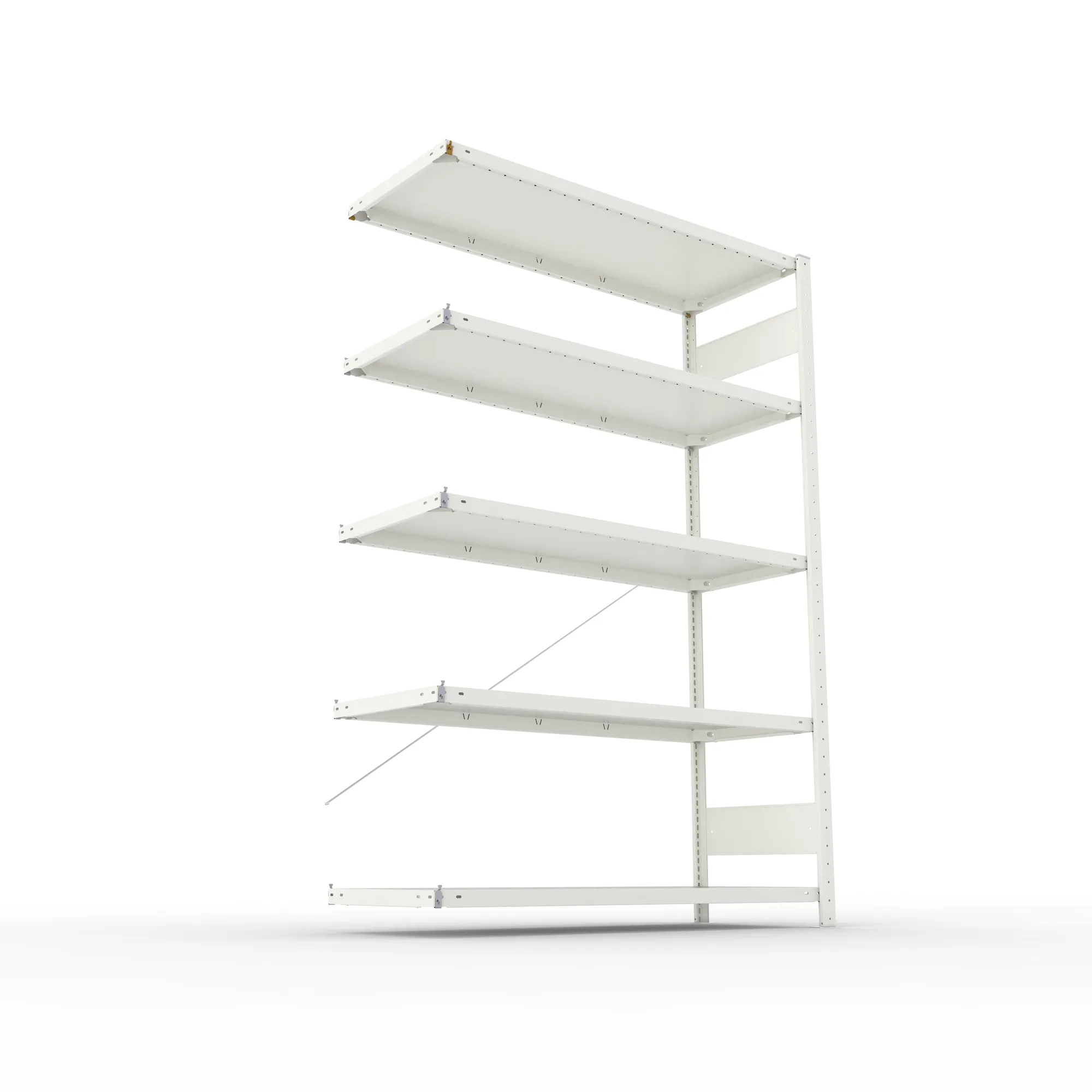 META CLIP, Fachbodenregal, Anbauregal, 2000 x 1300 x 500 mm, Fachlast 230 kg, 5 Ebenen, RAL 7035 – Ansicht von unten