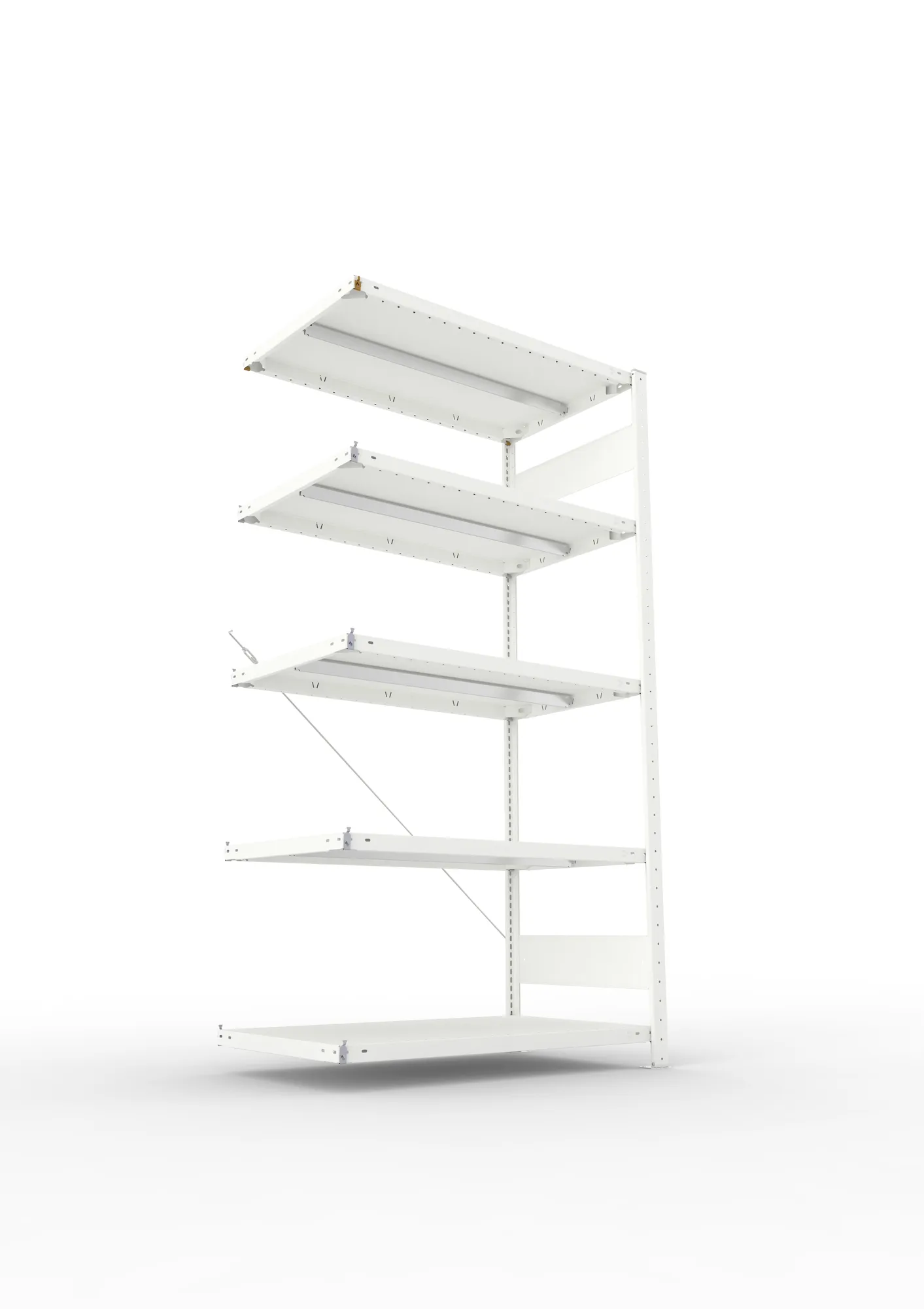META CLIP, Fachbodenregal, Anbauregal, 2000 x 1000 x 600 mm, Fachlast 330 kg, 5 Ebenen, RAL 7035 – Ansicht von unten