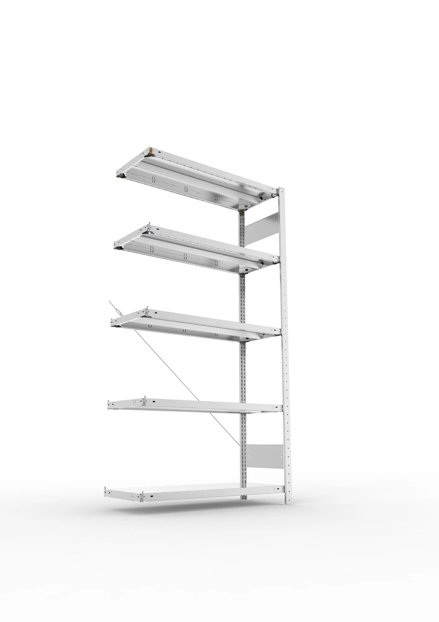 META CLIP, Fachbodenregal, Anbauregal, 2000 x 1000 x 400 mm, Fachlast 330 kg, 5 Ebenen, verzinkt – Ansicht von unten