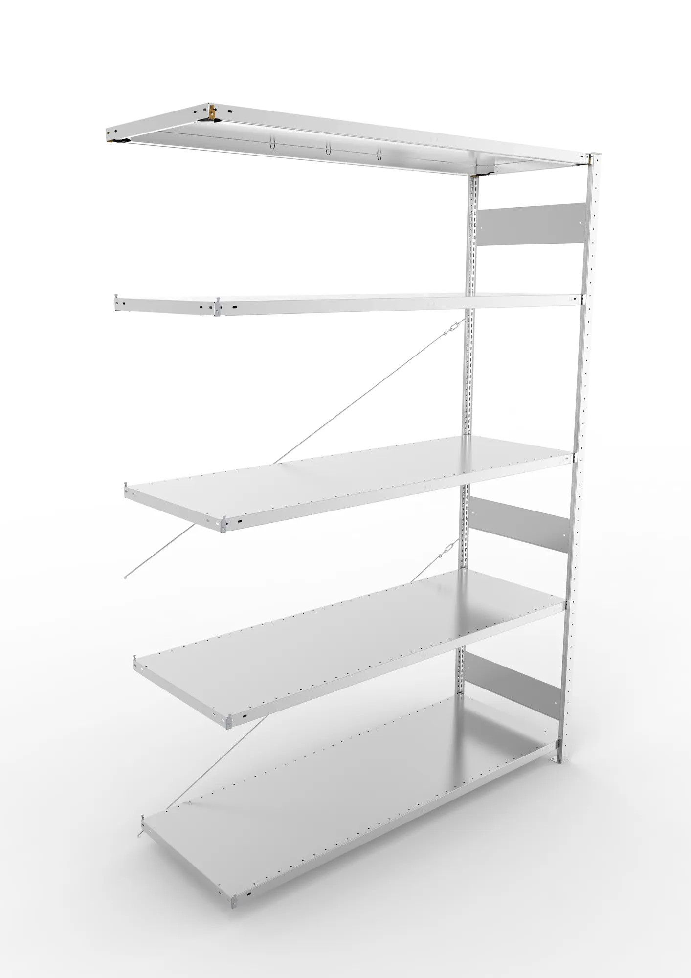META CLIP S3, Fachbodenregal, Anbauregal, 2500 x 1700 x 600 mm, Fachlast 200 kg, 5 Ebenen, verzinkt – Ansicht von oben