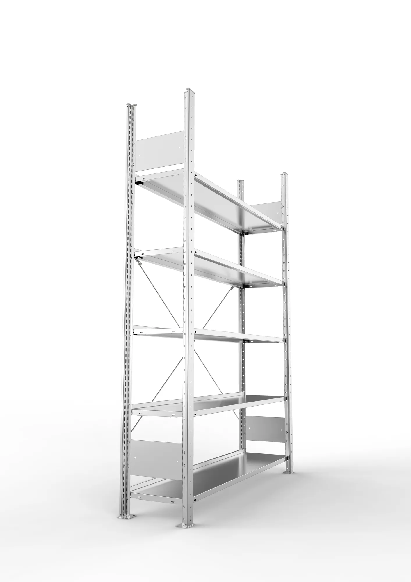 META CLIP COMPACT S3, Büro-Steckregal, Grundregal, 1850 x 1250 x 300 mm, Fachlast 80 kg, 5+0 Ebenen, Endanschlag, verzinkt – Seitenansicht