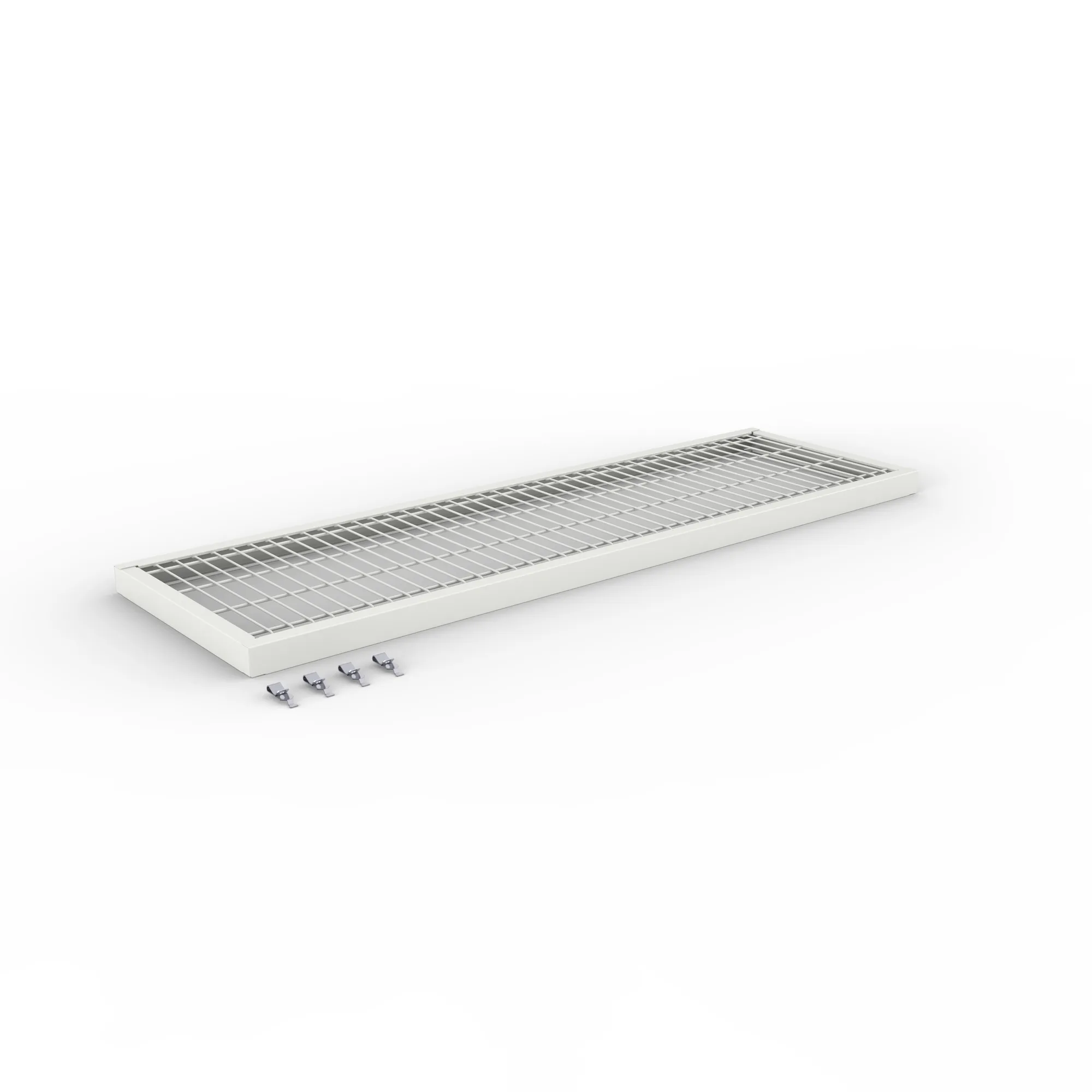 META CLIP, Zusatz-Drahtboden, 1300 x 400 mm, 150 kg, RAL 7035 – Ansicht in Blickhöhe