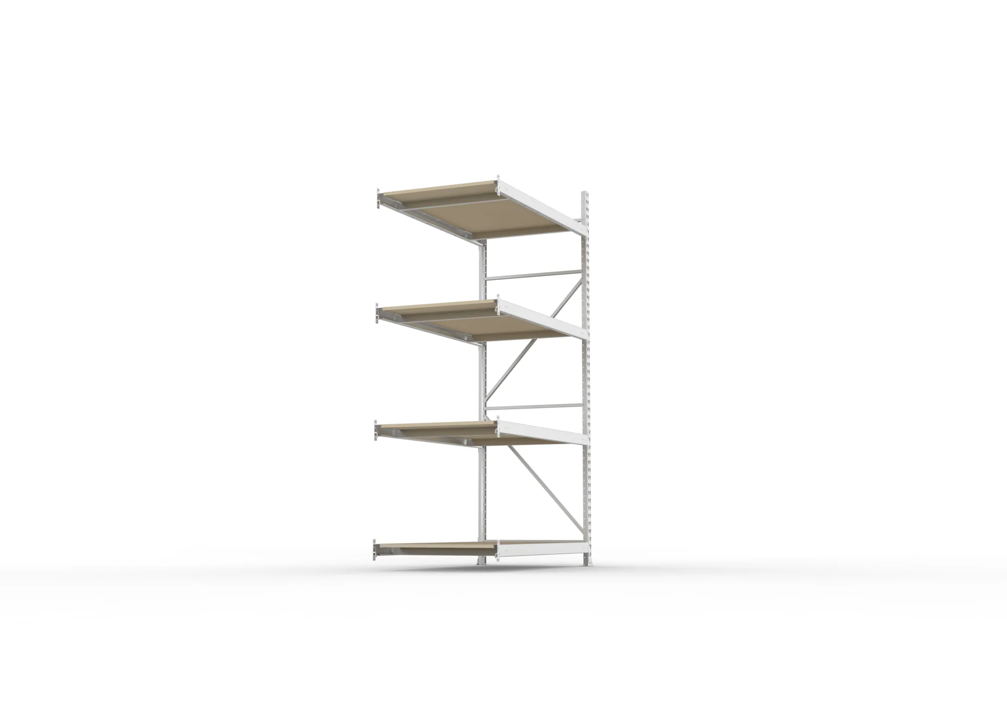 META MINI-RACK, Weitspannregal, Anbauregal, 2500 x 1400 x 800 mm, Fachlast 600 kg, Spanplattenböden, 4 Ebenen – Seitenansicht