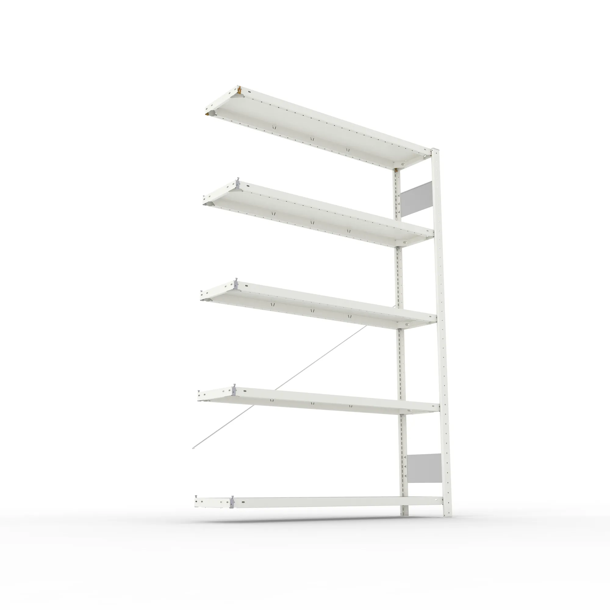META CLIP S3, Fachbodenregal, Anbauregal, 2000 x 1300 x 300 mm, Fachlast 230 kg, 5 Ebenen, RAL 7035 – Ansicht von unten
