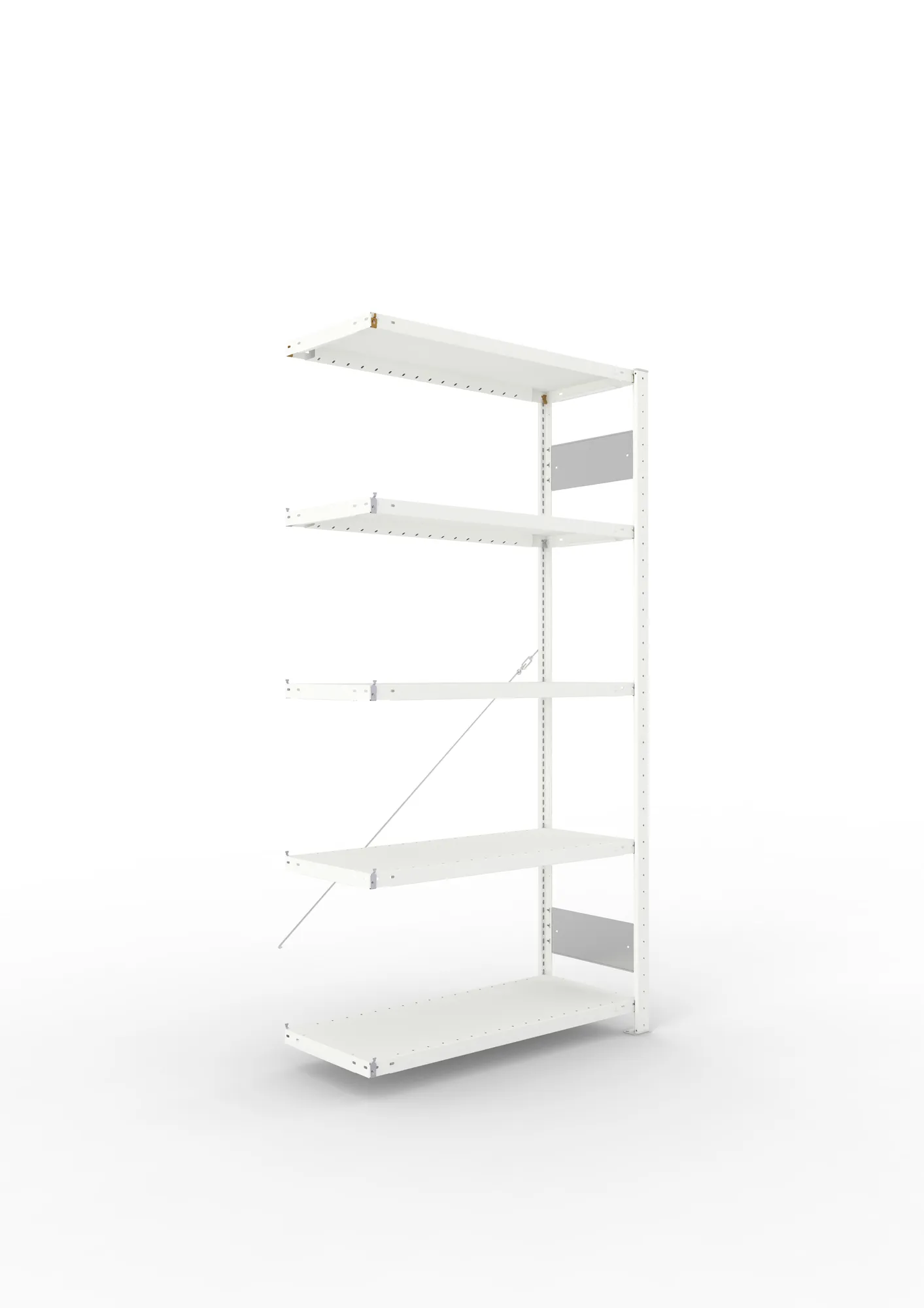 META CLIP S3, Fachbodenregal, Anbauregal, 2000 x 1000 x 400 mm, Fachlast 230 kg, 5 Ebenen, RAL 7035 – Ansicht in Blickhöhe