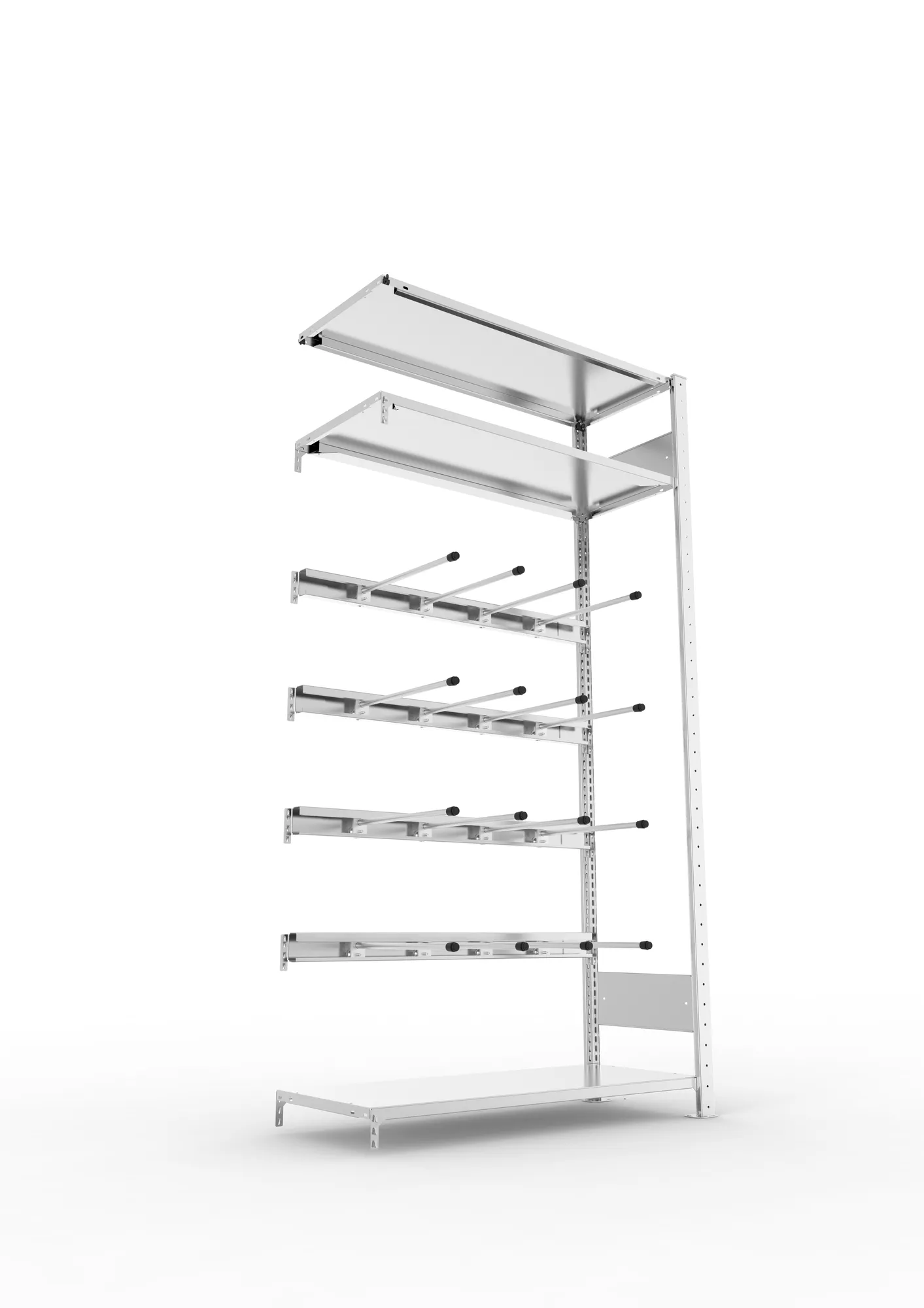 META CLIP, Keilriemenregal, Anbauregal, 2000 x 1000 x 400 mm, 4 Ebenen, verzinkt – Ansicht von unten