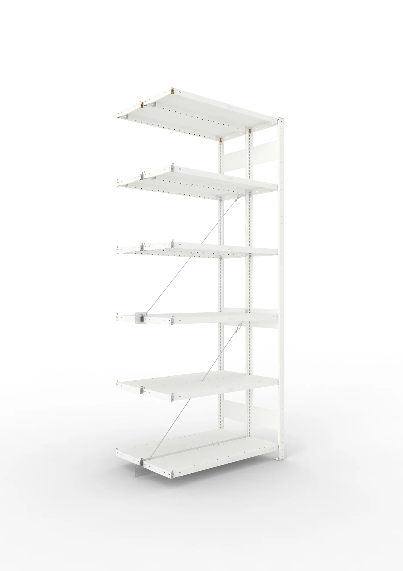 META CLIP, Fachbodenregal, Doppel-Anbauregal, 2500 x 1000 x 300 mm, Fachlast 230 kg, 6 Ebenen, RAL 7035 – Ansicht in Blickhöhe