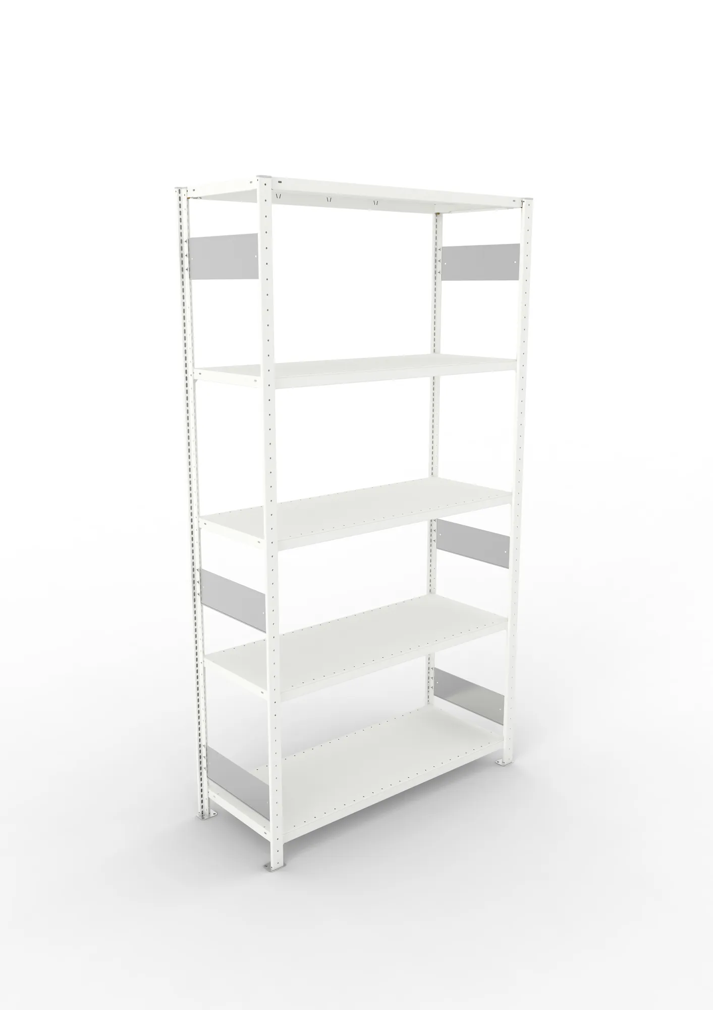 META CLIP S3, Fachbodenregal, Grundregal, 2500 x 1300 x 500 mm, Fachlast 230 kg, 5 Ebenen, Längsriegel, RAL 7035 – Ansicht von oben