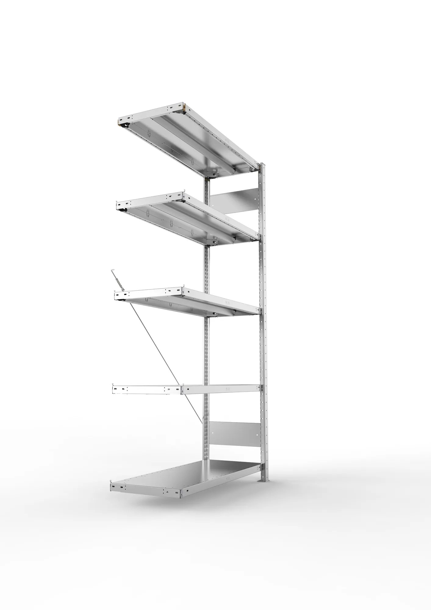 META CLIP, Fachbodenregal, Anbauregal, 2000 x 1000 x 400 mm, Fachlast 330 kg, 5 Ebenen, verzinkt – Seitenansicht