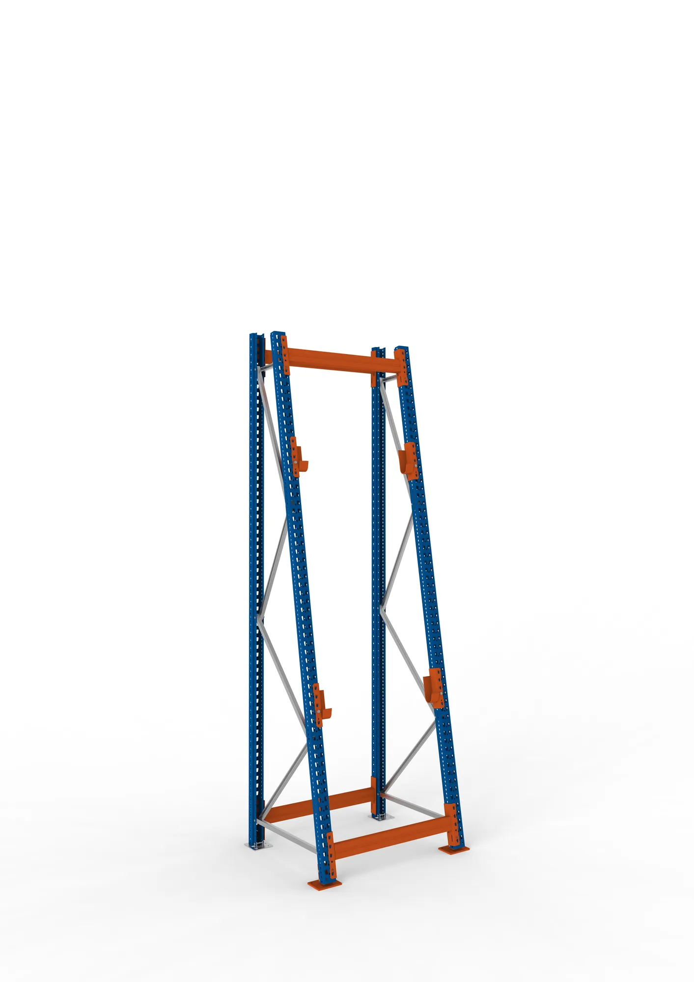 META MULTIPAL, Kabeltrommelregal, Grundregal, 3300 x 900 x 900 mm, Feldlast 1500 kg, 2 Ebenen, Typ 3/A-Ständer, RAL 5010 – Ansicht in Blickhöhe