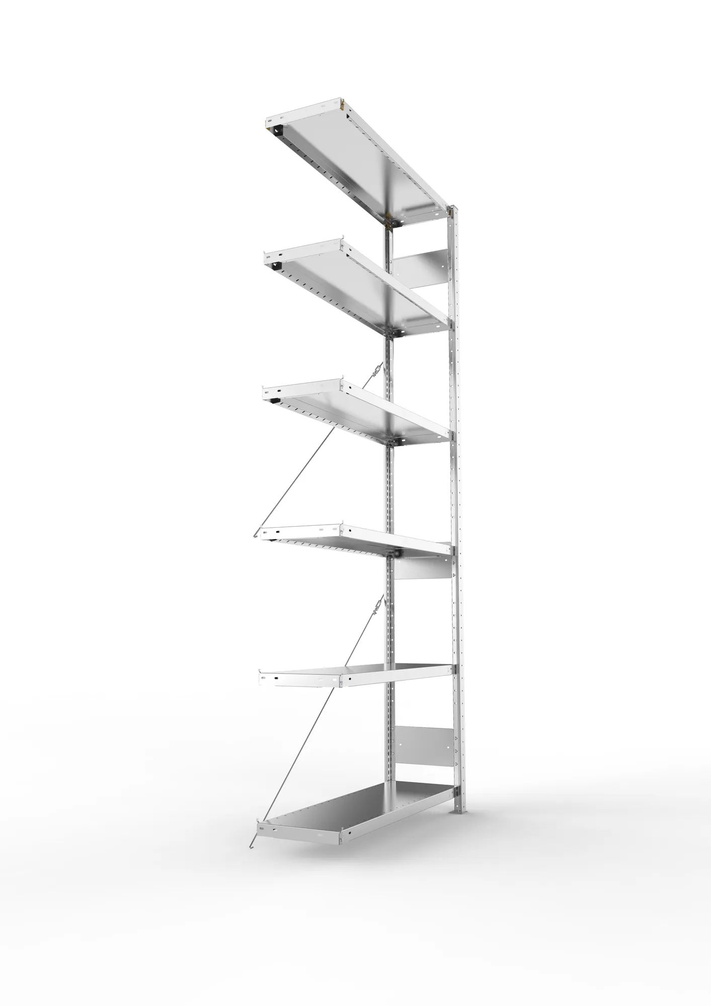META CLIP S3, Fachbodenregal, Anbauregal, 2500 x 1000 x 300 mm, Fachlast 230 kg, 6 Ebenen, verzinkt – Seitenansicht