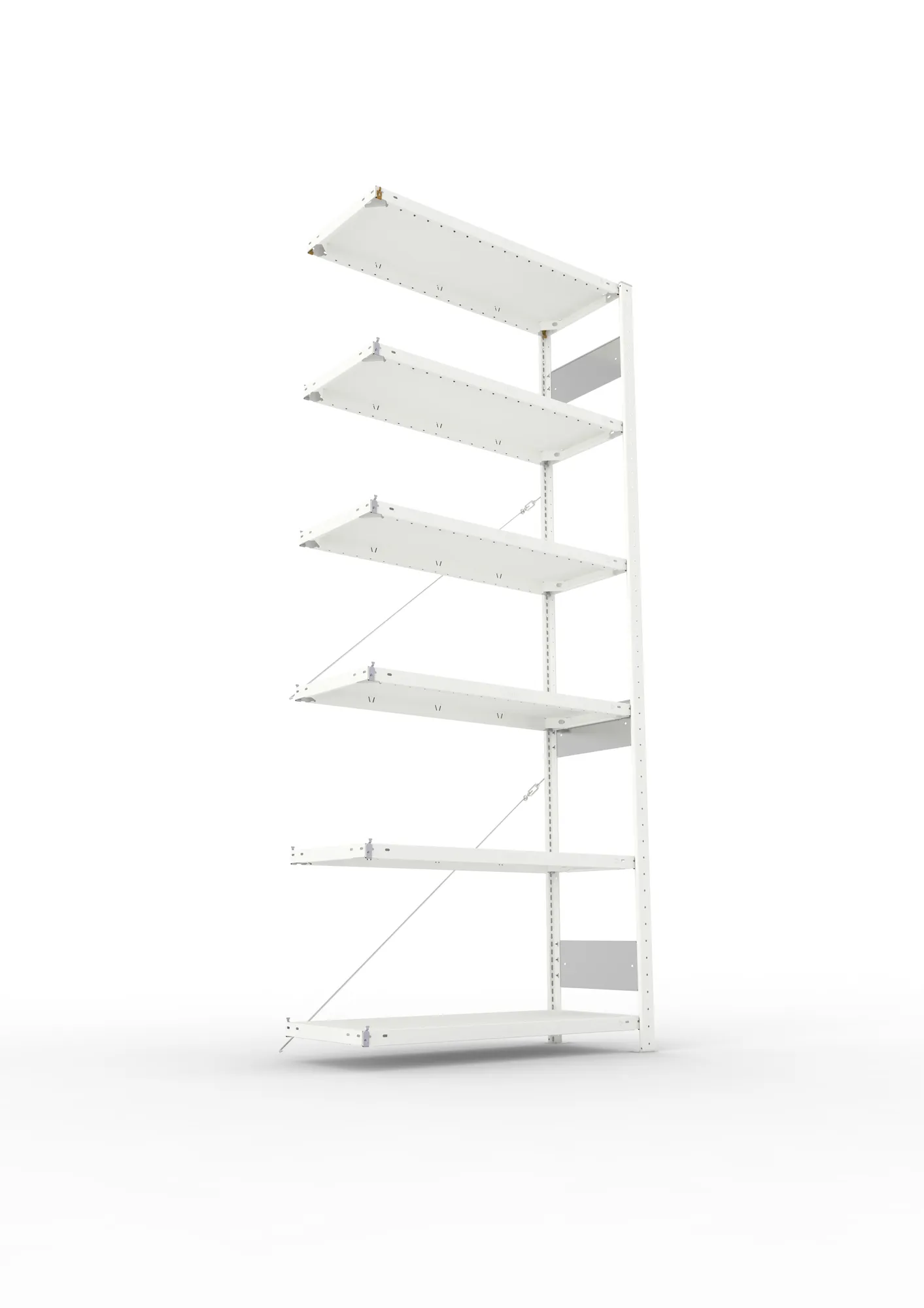 META CLIP S3, Fachbodenregal, Anbauregal, 2500 x 1000 x 400 mm, Fachlast 150 kg, 6 Ebenen, RAL 7035 – Ansicht von unten