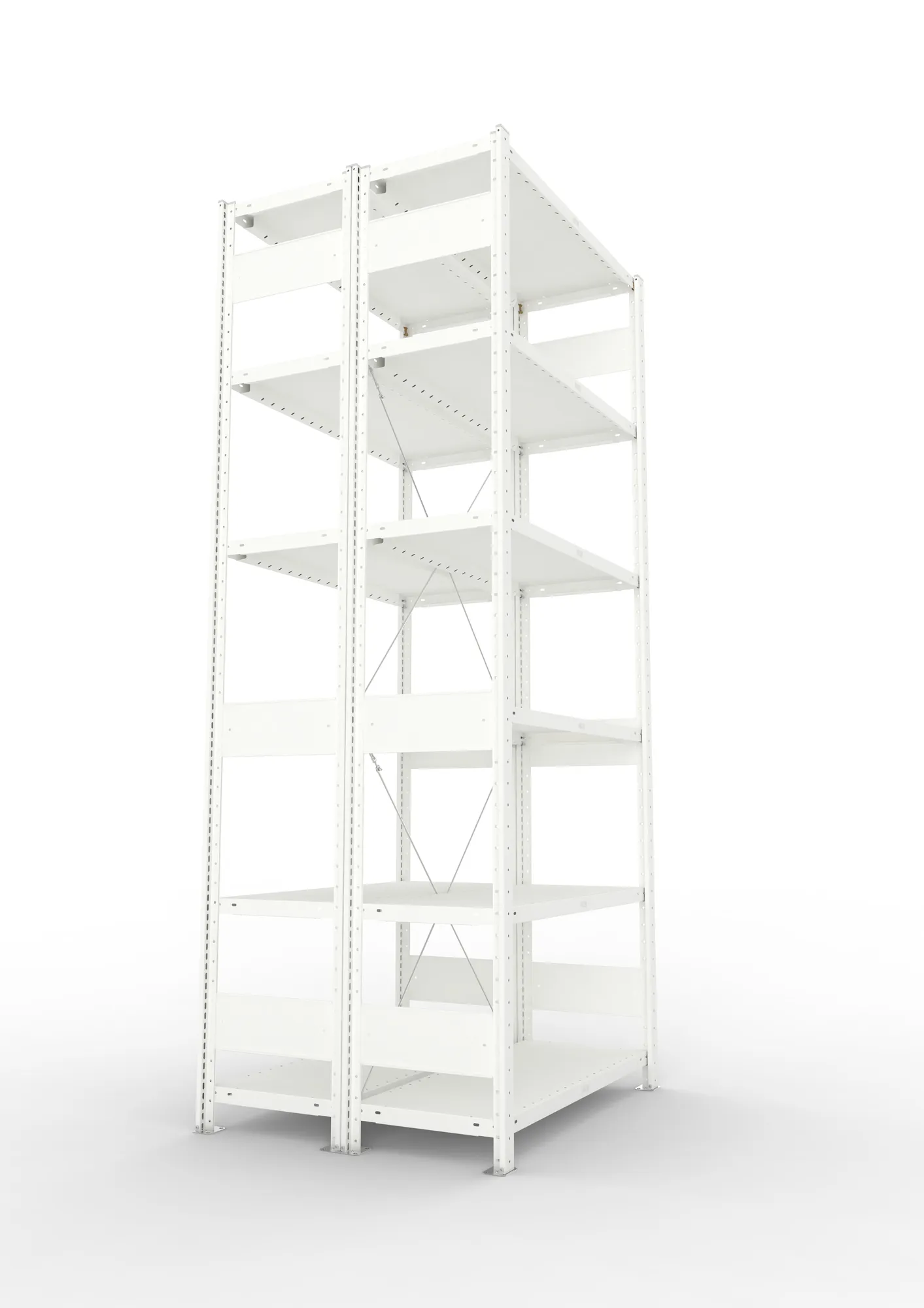 META CLIP, Fachbodenregal, Doppel-Grundregal, 2500 x 1000 x 400 mm, Fachlast 230 kg, 6 Ebenen, RAL 7035 – Seitenansicht