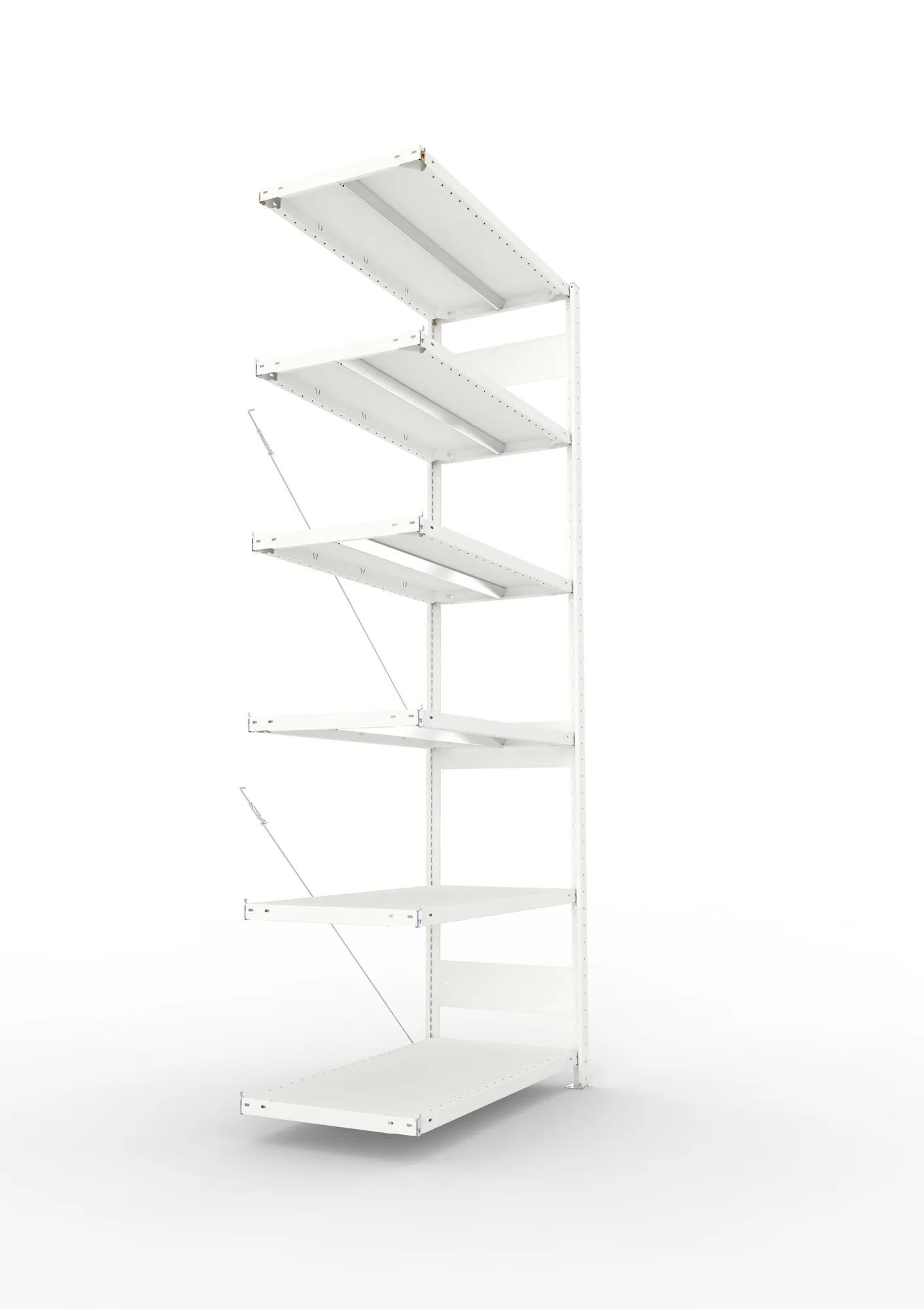 META CLIP, Fachbodenregal, Anbauregal, 2500 x 1000 x 500 mm, Fachlast 330 kg, 6 Ebenen, RAL 7035 – Seitenansicht