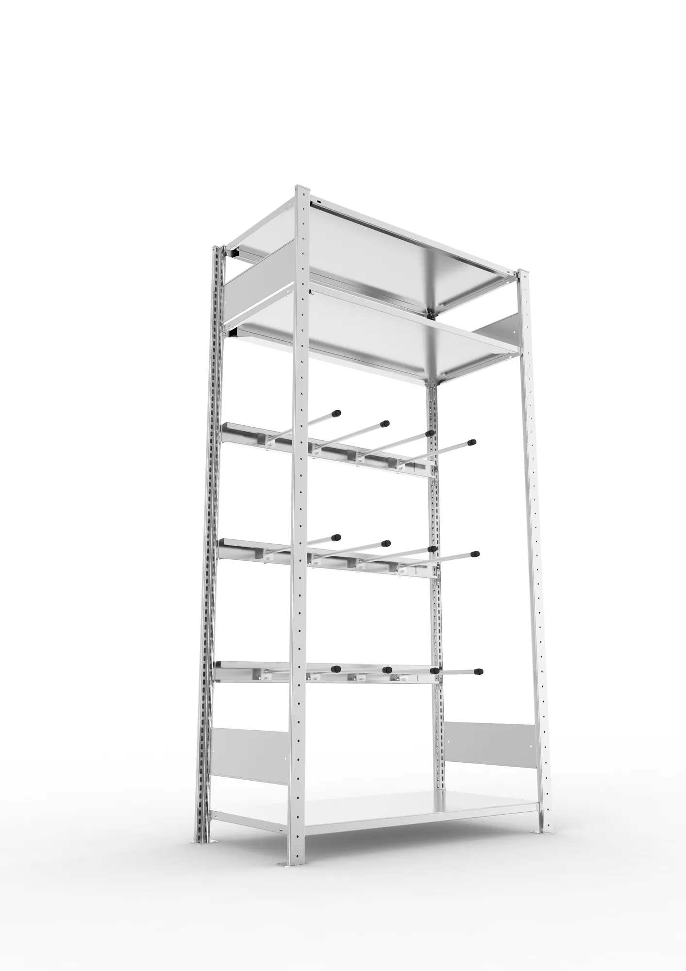 META CLIP, Keilriemenregal, Grundregal, 2000 x 1000 x 500 mm, 3 Ebenen, verzinkt – Ansicht von unten