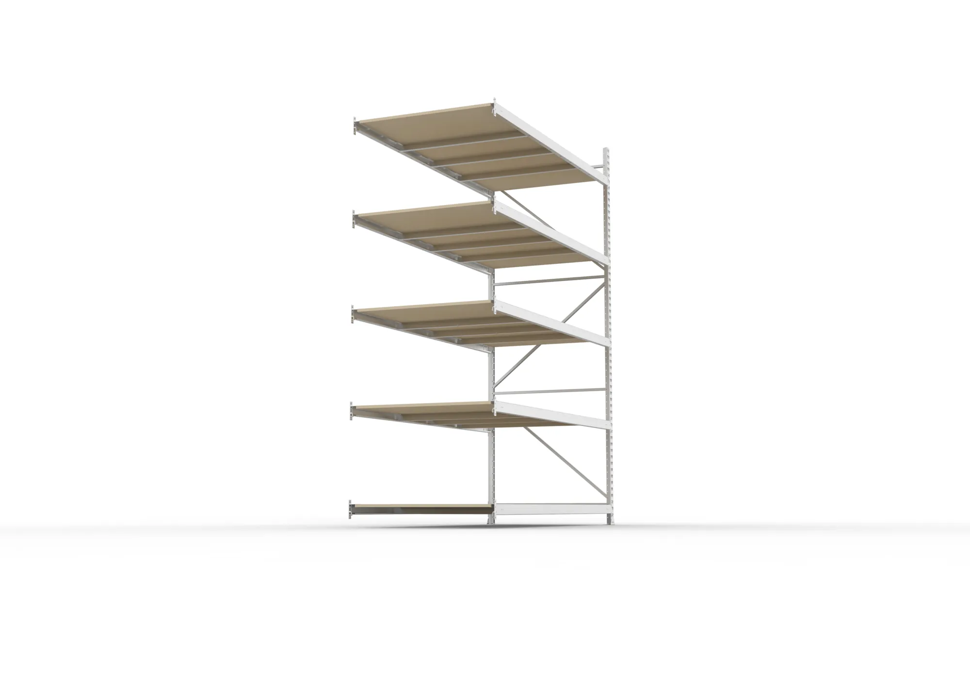 META MINI-RACK, Weitspannregal, Anbauregal, 3000 x 2200 x 1050 mm, Fachlast 600 kg, Spanplattenböden, 5 Ebenen – Seitenansicht