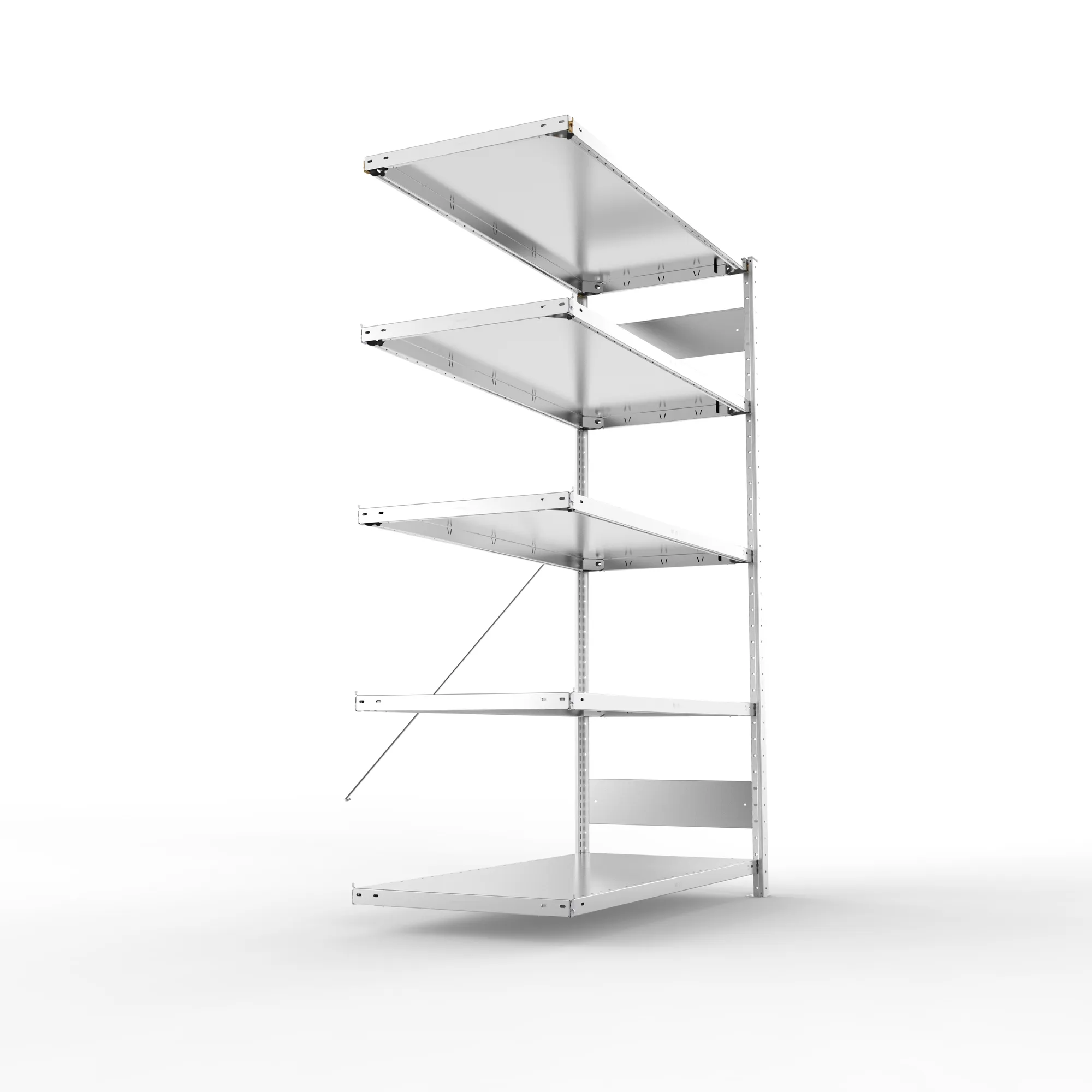 META CLIP, Fachbodenregal, Anbauregal, 2000 x 1300 x 600 mm, Fachlast 230 kg, 5 Ebenen, verzinkt – Seitenansicht