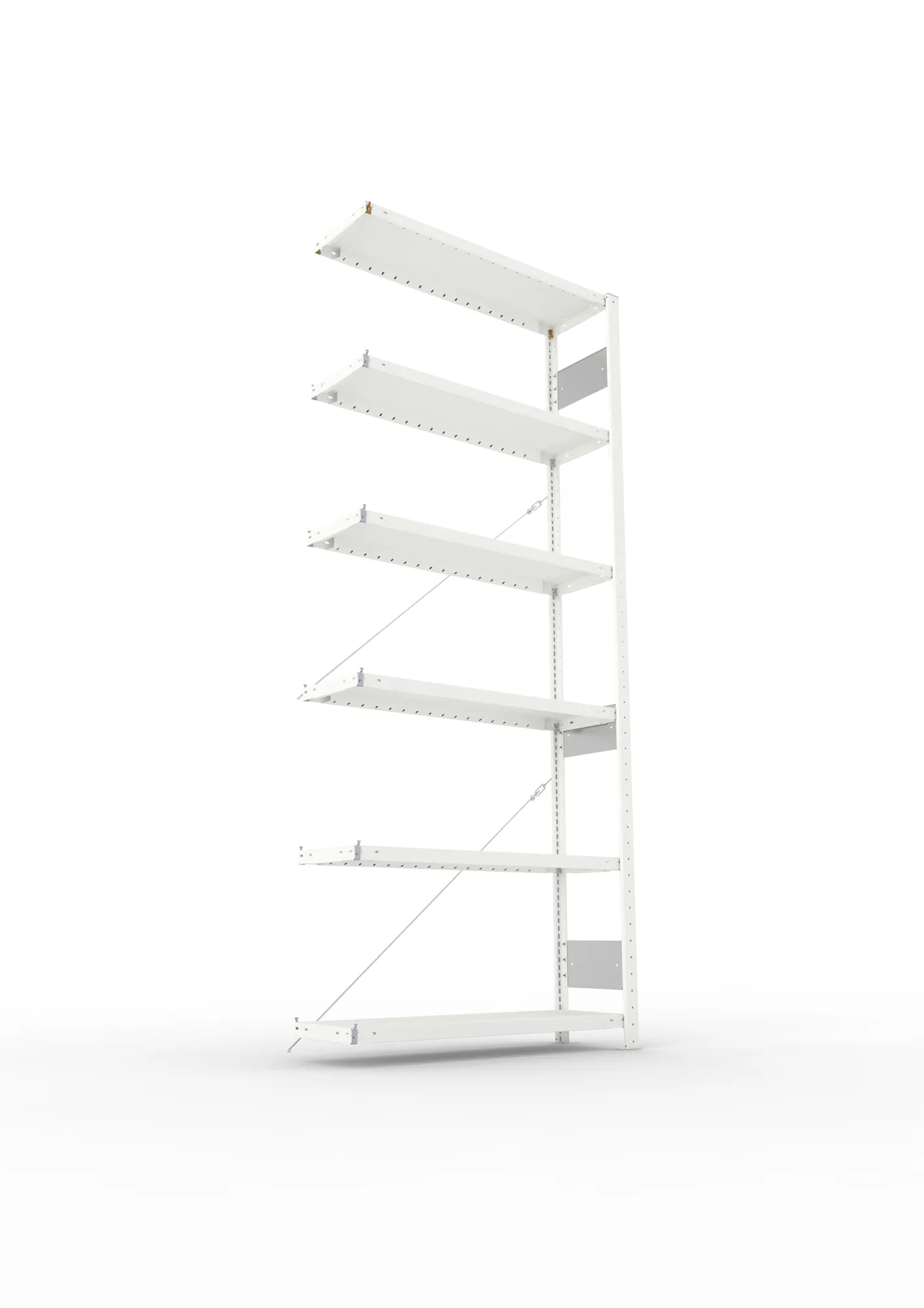 META CLIP S3, Fachbodenregal, Anbauregal, 2500 x 1000 x 300 mm, Fachlast 230 kg, 6 Ebenen, RAL 7035 – Ansicht von unten