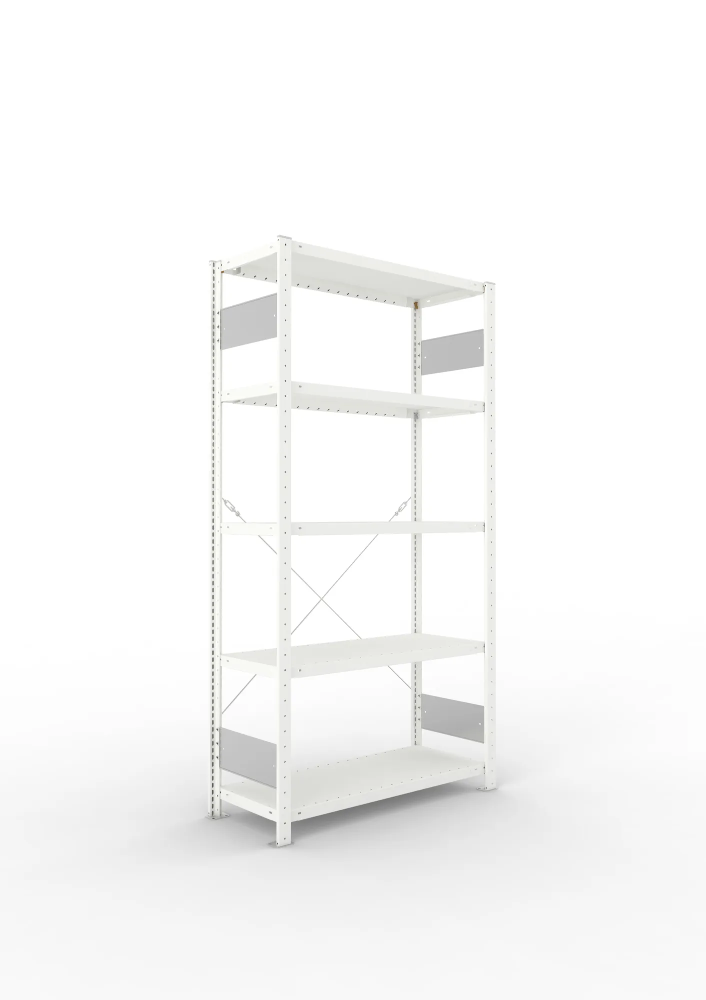 META CLIP S3, Fachbodenregal, Grundregal, 2000 x 1000 x 400 mm, Fachlast 230 kg, 5 Ebenen, RAL 7035 – Ansicht in Blickhöhe