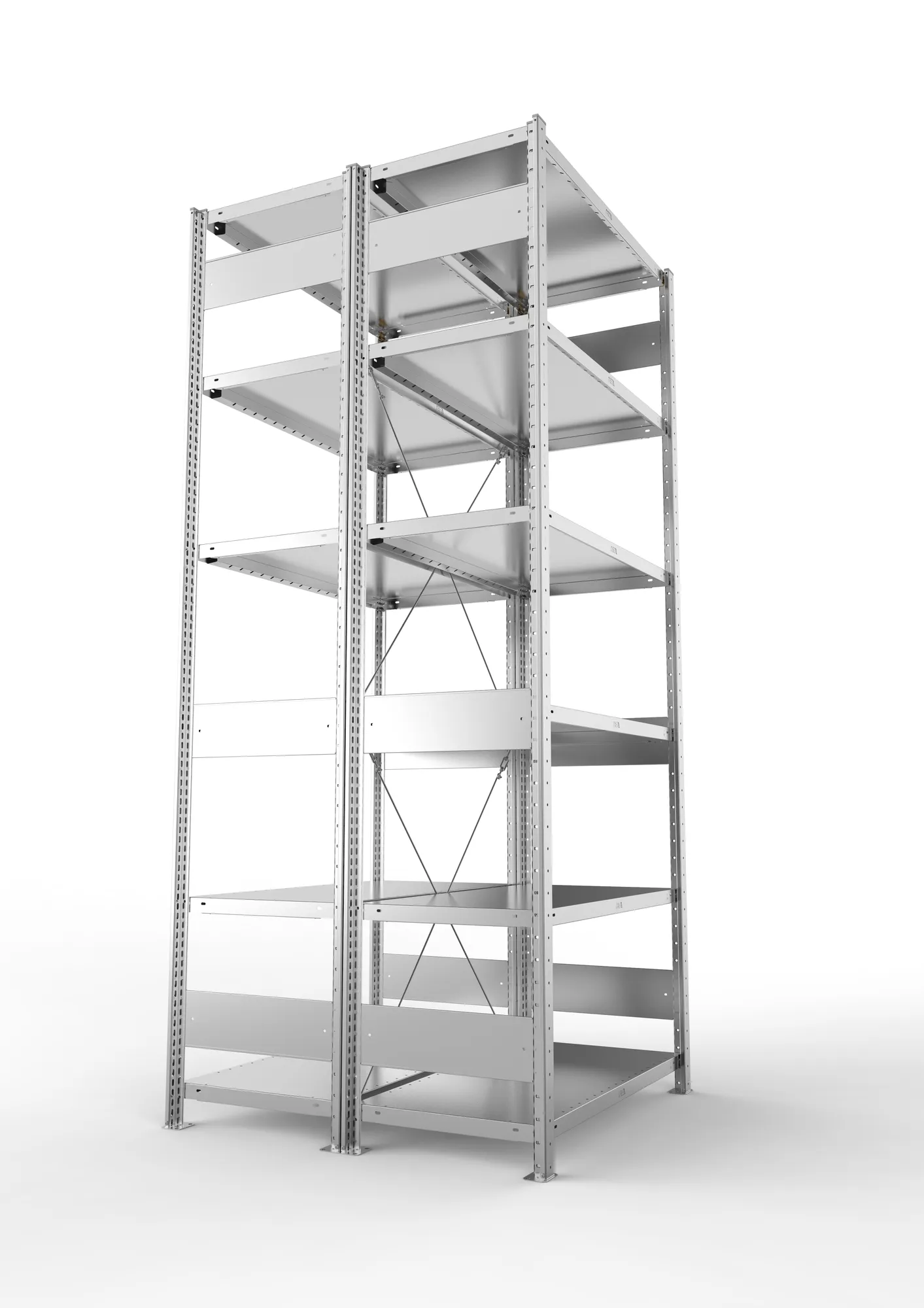 META CLIP, Fachbodenregal, Doppel-Grundregal, 2500 x 1000 x 500 mm, Fachlast 230 kg, 6 Ebenen, verzinkt – Seitenansicht
