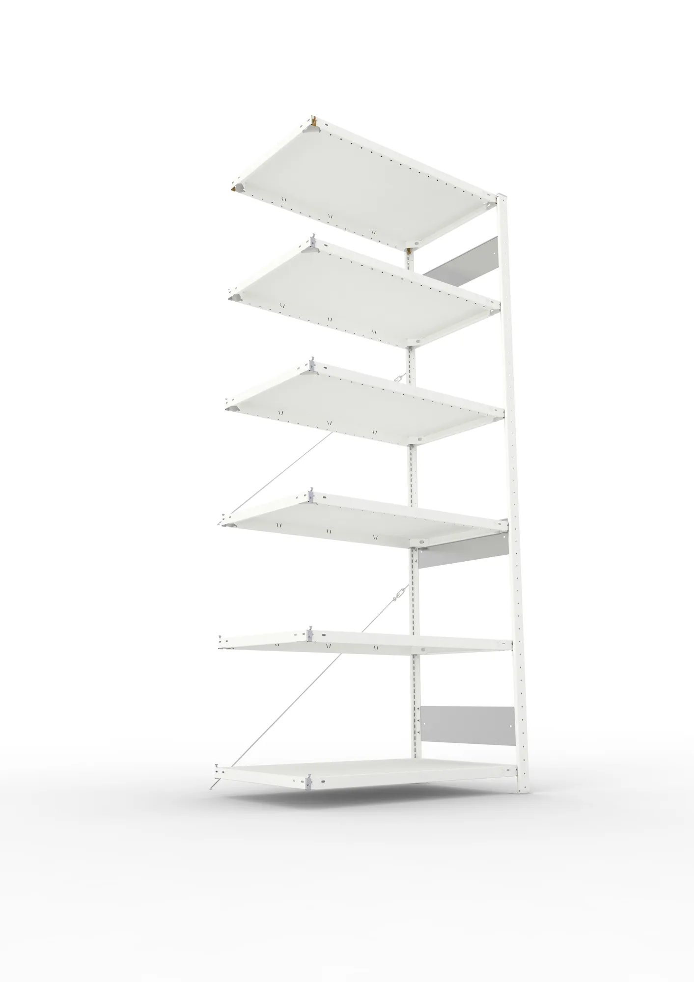 META CLIP S3, Fachbodenregal, Anbauregal, 2500 x 1000 x 600 mm, Fachlast 150 kg, 6 Ebenen, RAL 7035 – Ansicht von unten