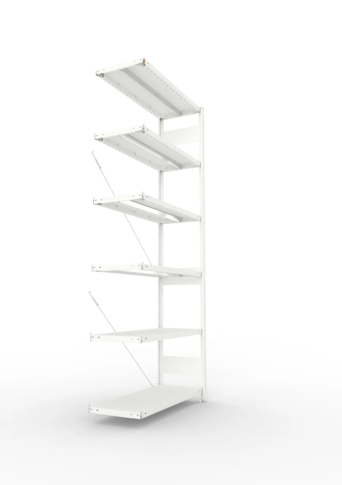 META CLIP, Fachbodenregal, Anbauregal, 2500 x 1000 x 400 mm, Fachlast 330 kg, 6 Ebenen, RAL 7035 – Seitenansicht