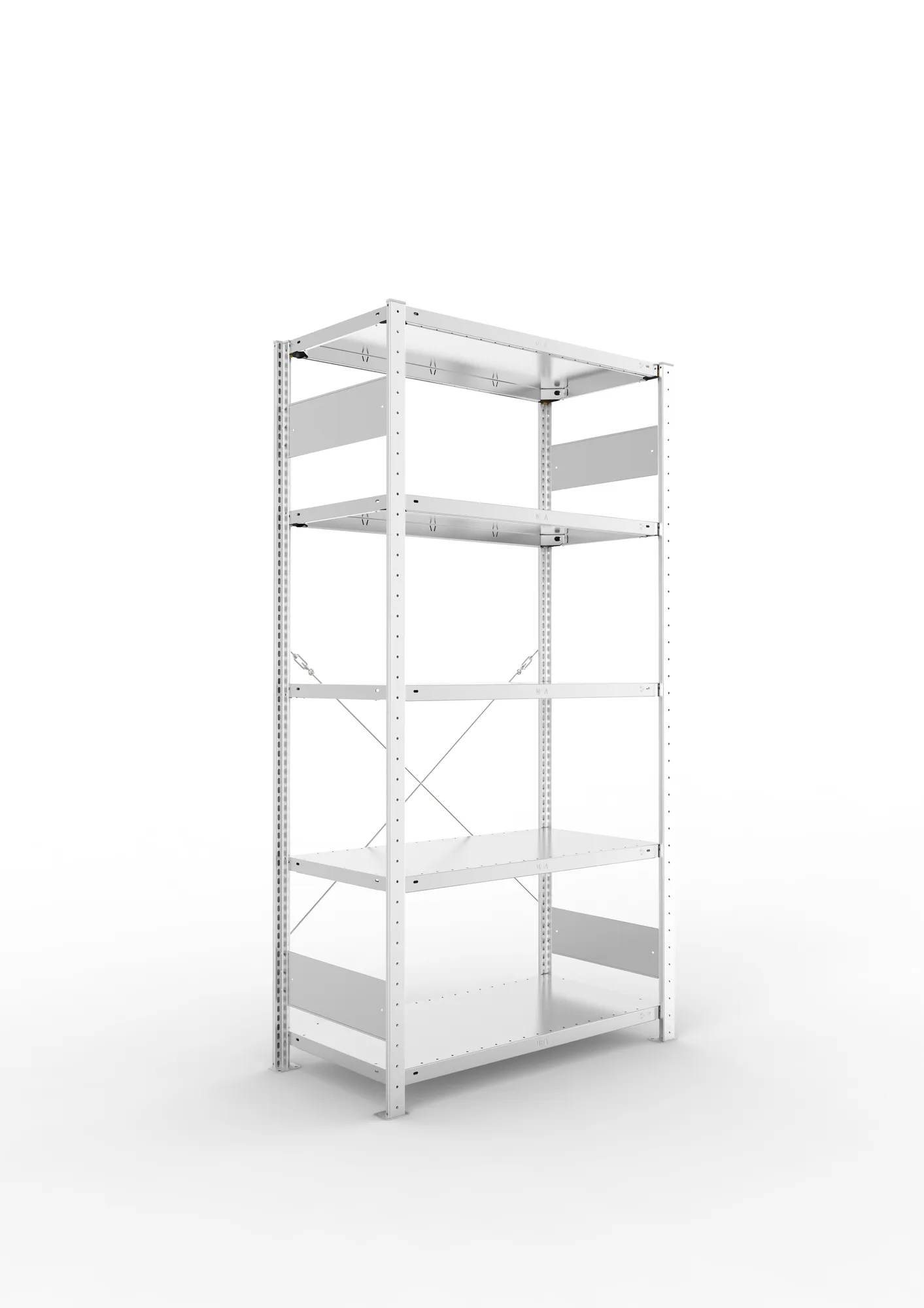 META CLIP S3, Fachbodenregal, Grundregal, 2000 x 1000 x 500 mm, Fachlast 150 kg, 5 Ebenen, verzinkt – Ansicht in Blickhöhe