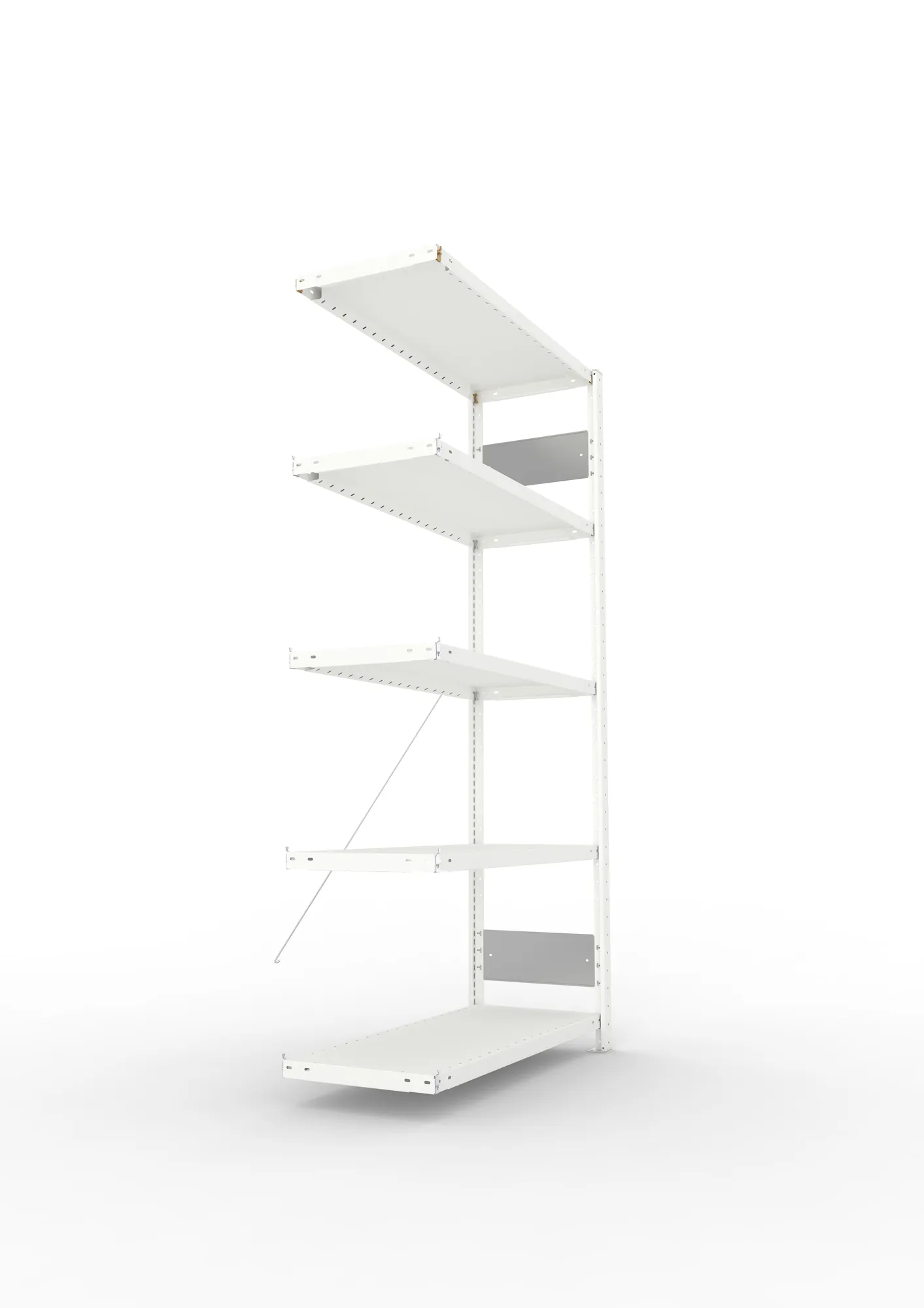 META CLIP S3, Fachbodenregal, Anbauregal, 2000 x 1000 x 400 mm, Fachlast 230 kg, 5 Ebenen, RAL 7035 – Seitenansicht