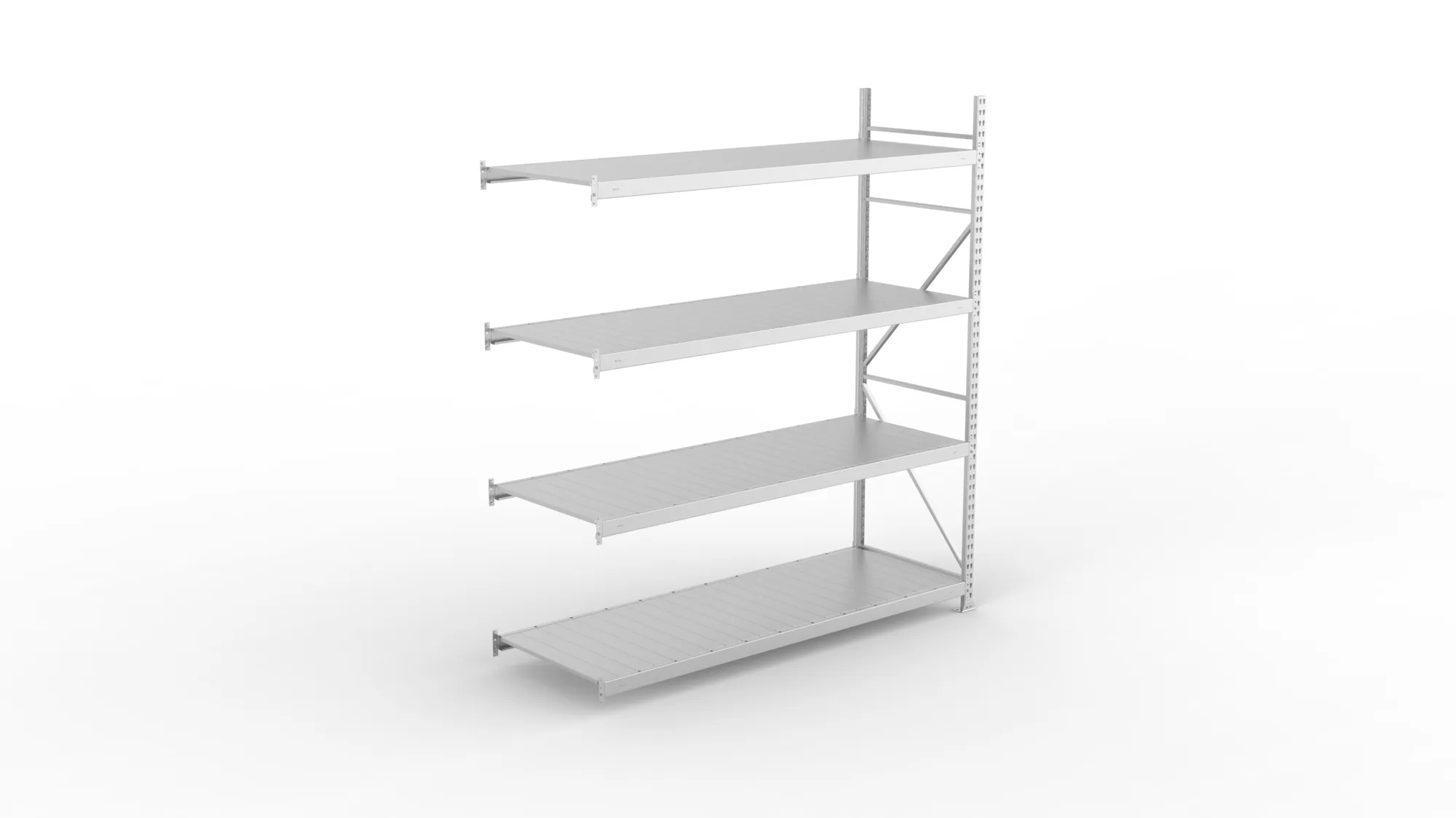 META MINI-RACK, Weitspannregal, Anbauregal, 2500 x 2200 x 800 mm, Fachlast 600 kg, Stahlpaneelböden, 4 Ebenen – Ansicht von oben