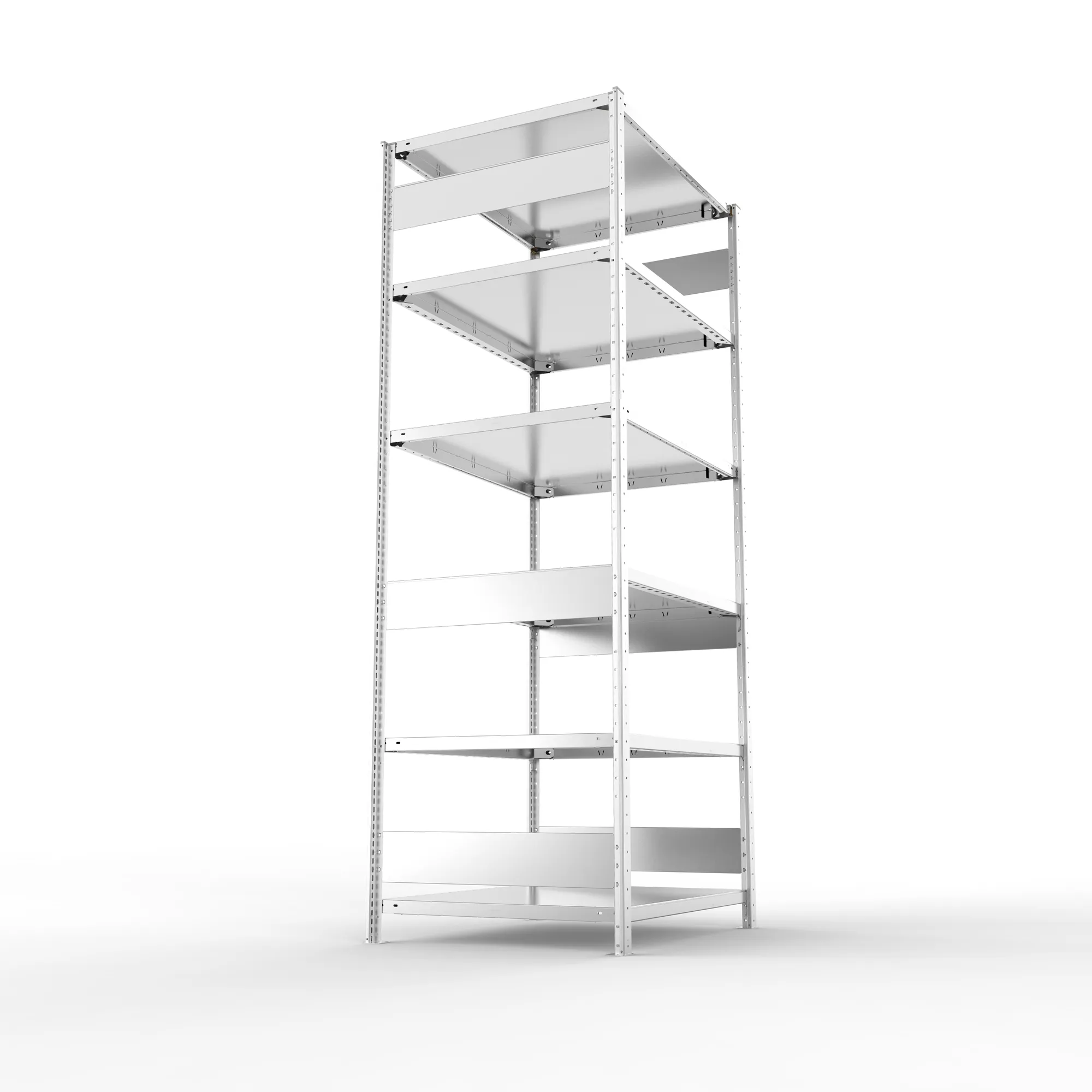 META CLIP S3, Fachbodenregal, Grundregal, 2500 x 1000 x 800 mm, Fachlast 230 kg, 6 Ebenen, Längsriegel, verzinkt – Seitenansicht