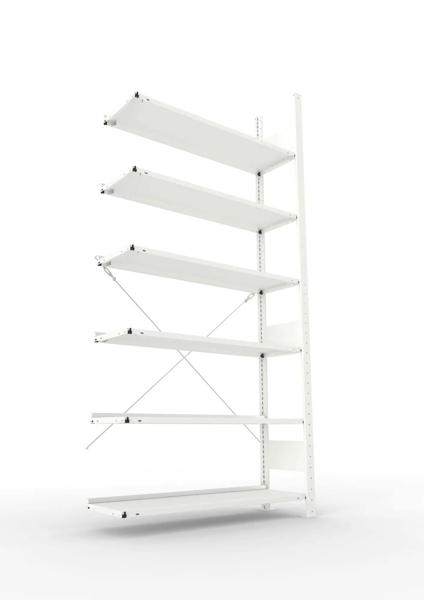 META CLIP COMPACT, Büro-Steckregal, Anbauregal, 2200 x 1000 x 300 mm, Fachlast 80 kg, 6+0 Ebenen, RAL 7035 – Ansicht von unten